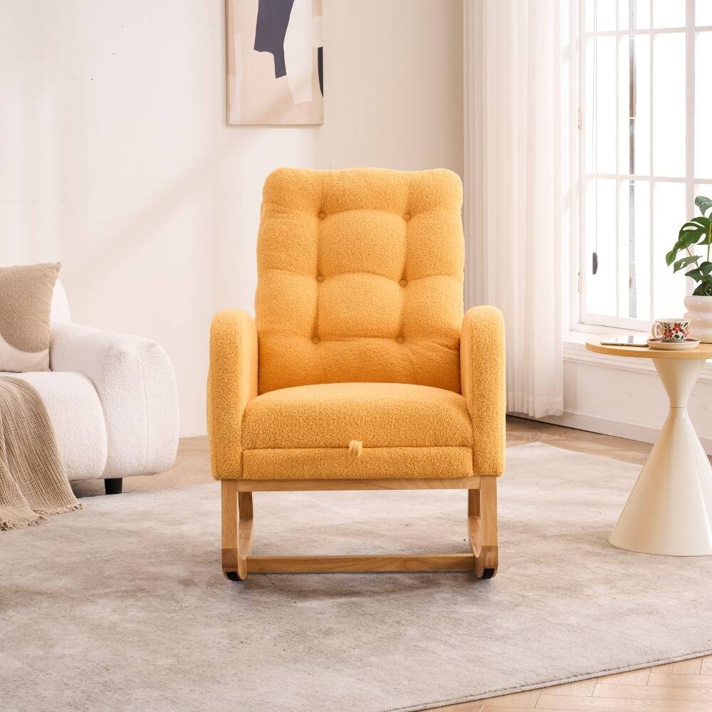 Angle. Loheer - Loheer Yellow Rocking Chair with Footrest High Back Upholstered Nursery Rocker Rubber Wood Base - Yellow.