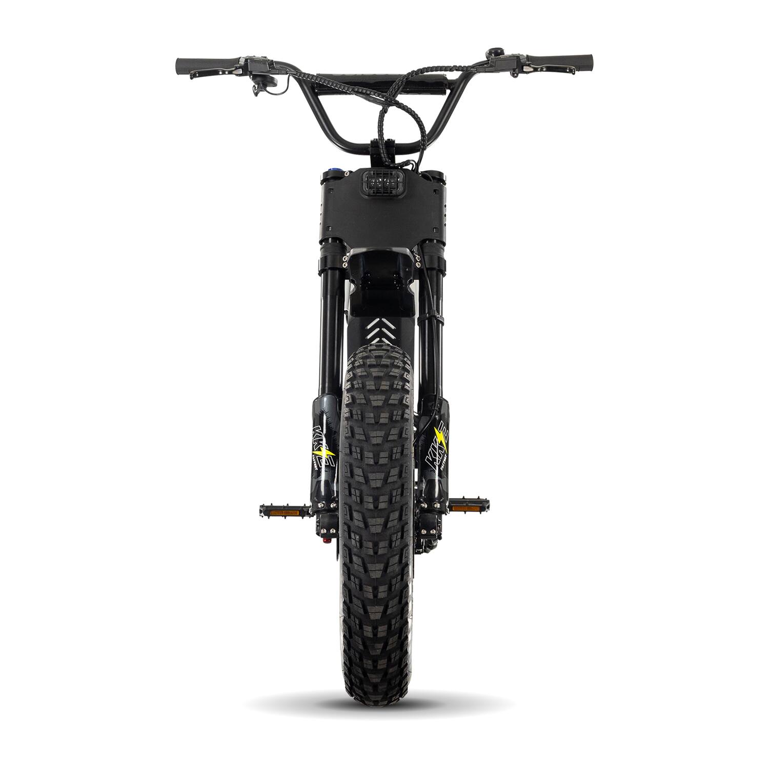 Back. Juiced Bikes - Scrambler Full Suspension eBike (Max 60mi/28mph) + Headplate/Handlebar Bag & Pad/Fenders/Sticker Pack - White Cherry.