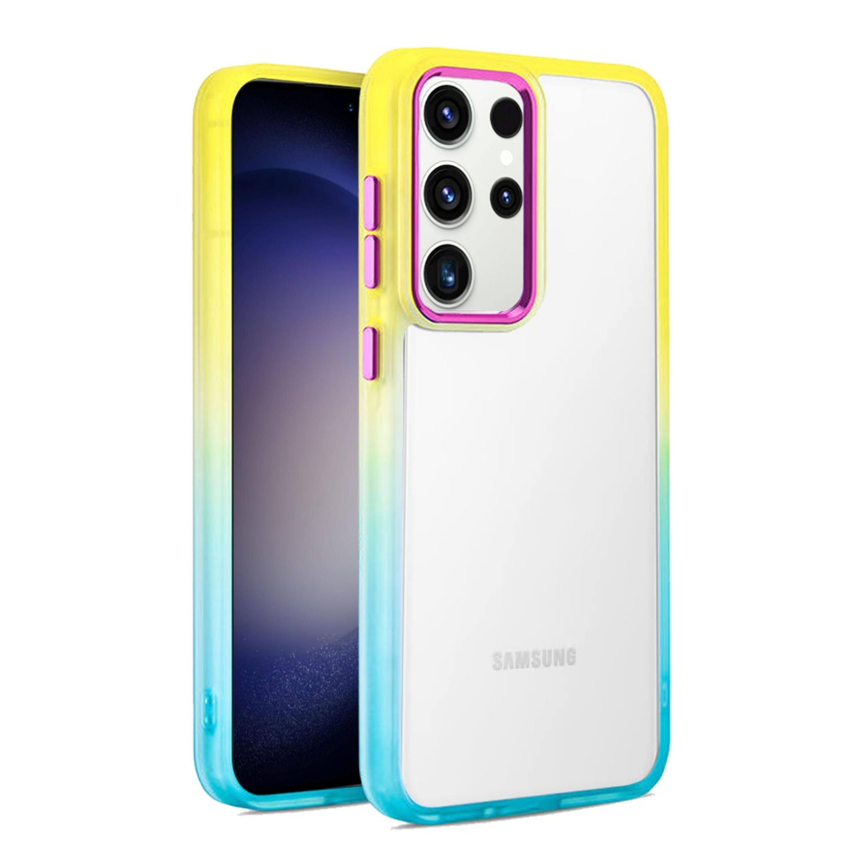 Angle. Kitcheniva - Color Fading Two Tone Frame Hybrid Phone Case For Samsung Galaxy S24 Yellow/Light Blue - Yellow/Light Blue.