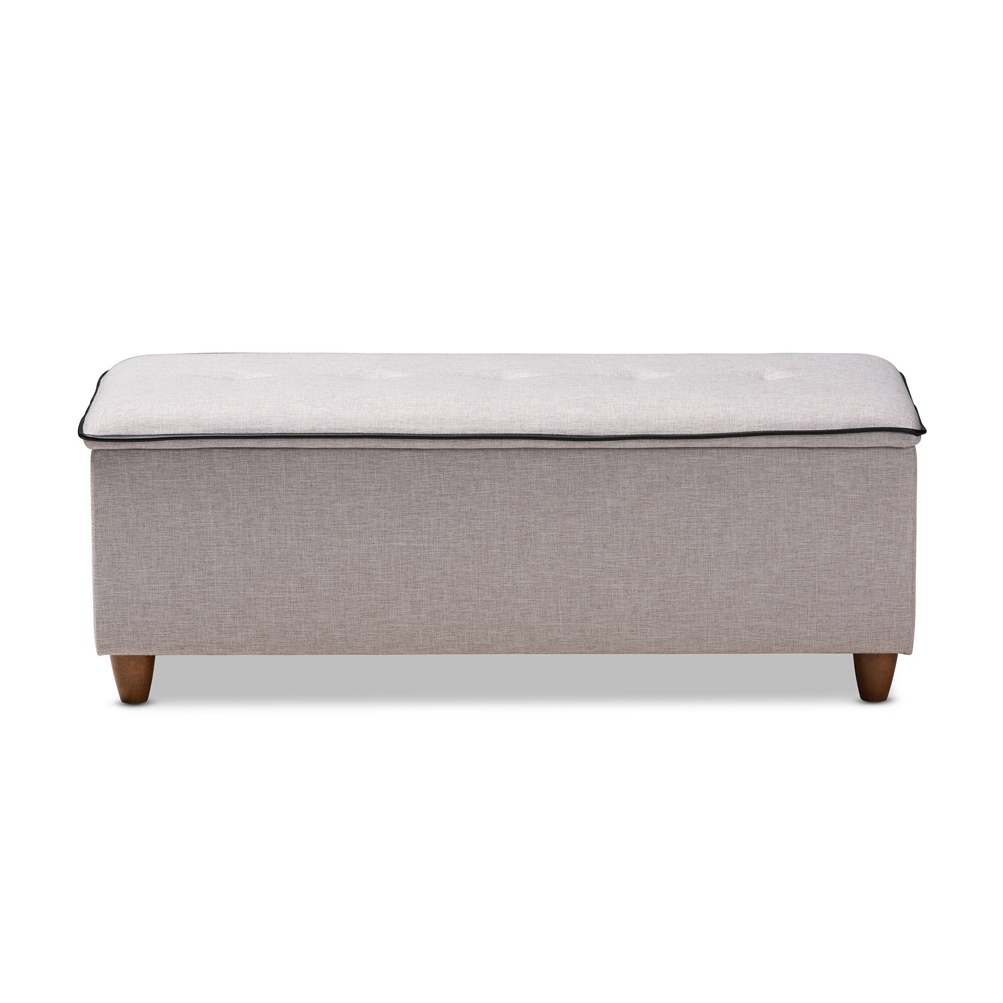 Left. Baxton Studio - Marlisa Mid-Century Modern Walnut Finished Wood and Fabric Upholstered Button Tufted Storage Ottoman Bench - Grey.