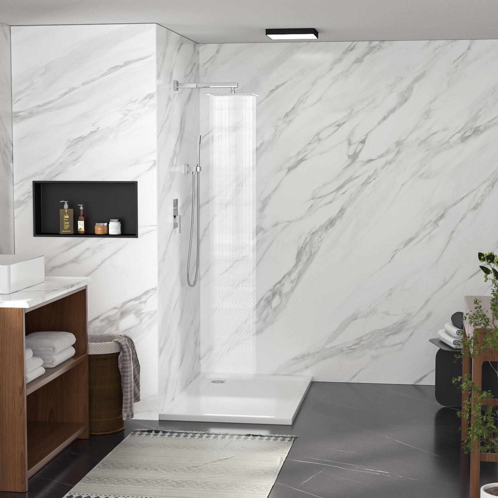 Angle. Lordear - Dual Shower Head - 10 Inch Wall Mounted Square Shower System with Rough-in Valve,Chrome - Chrome.