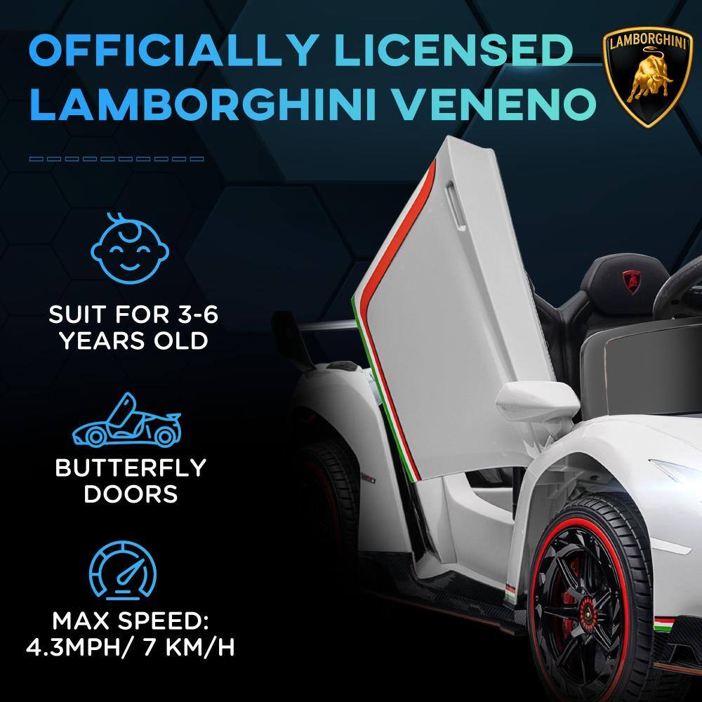OFFICIALLY LICENSED LAMBORGHINI VENENO

- SUIT FOR 3-6 YEARS OLD
- BUTTERFLY DOORS
- MAX SPEED: 4.3MPH / 7 KM/H