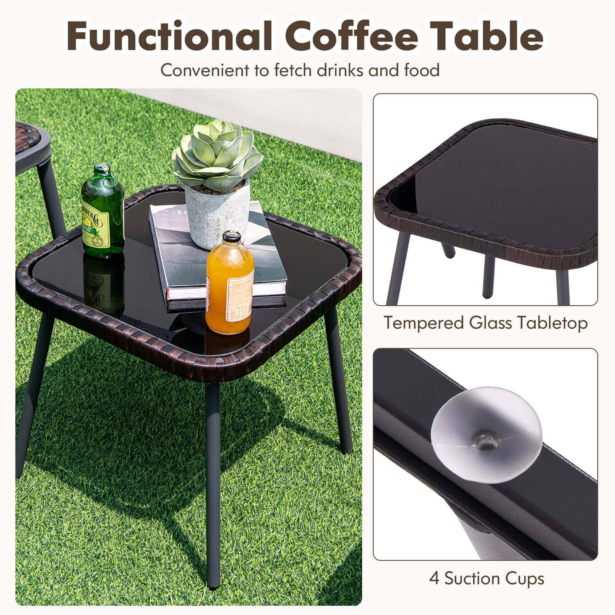 Functional Coffee Table: Convenient to fetch drinks and food, Tempered Glass Tabletop, 4 Suction Cups.
