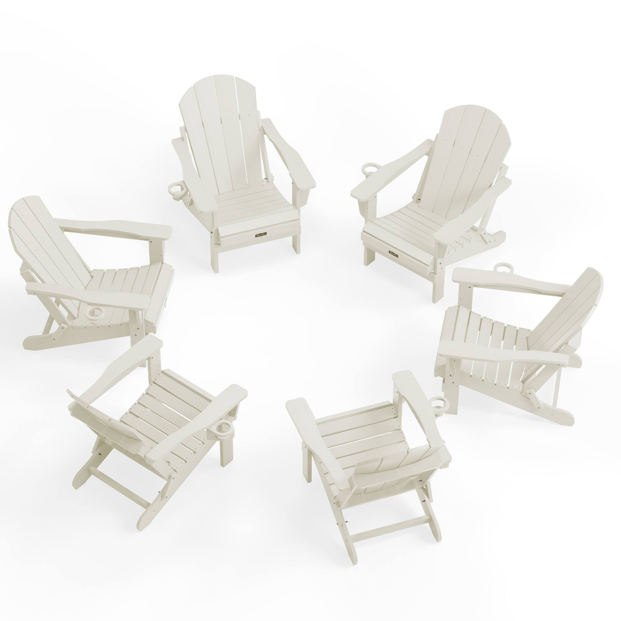 SERWALL - Folding Adirondack Chair Set of 6, Weather Resistant HIPS Outdoor Chairs with Cup Holder - White