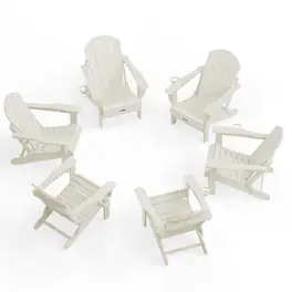 SERWALL - Folding Adirondack Chair Set of 6, Weather Resistant HIPS Outdoor Chairs with Cup Holder - White