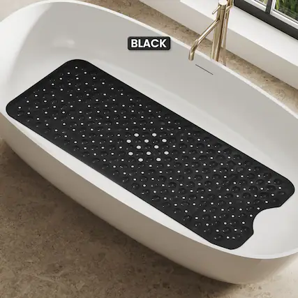 Front. Lux Decor Collection - Bath Tub Mat 40x16 Inch Non-Slip, Quick-Dry Shower Mat with Suction Cups, Machine Washable Bathroom Safety Mat - Black.