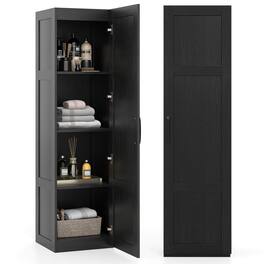 Costway - 4-Tier Storage Cabinet with Door Freestanding Bathroom Cabinet for Small Space - Black
