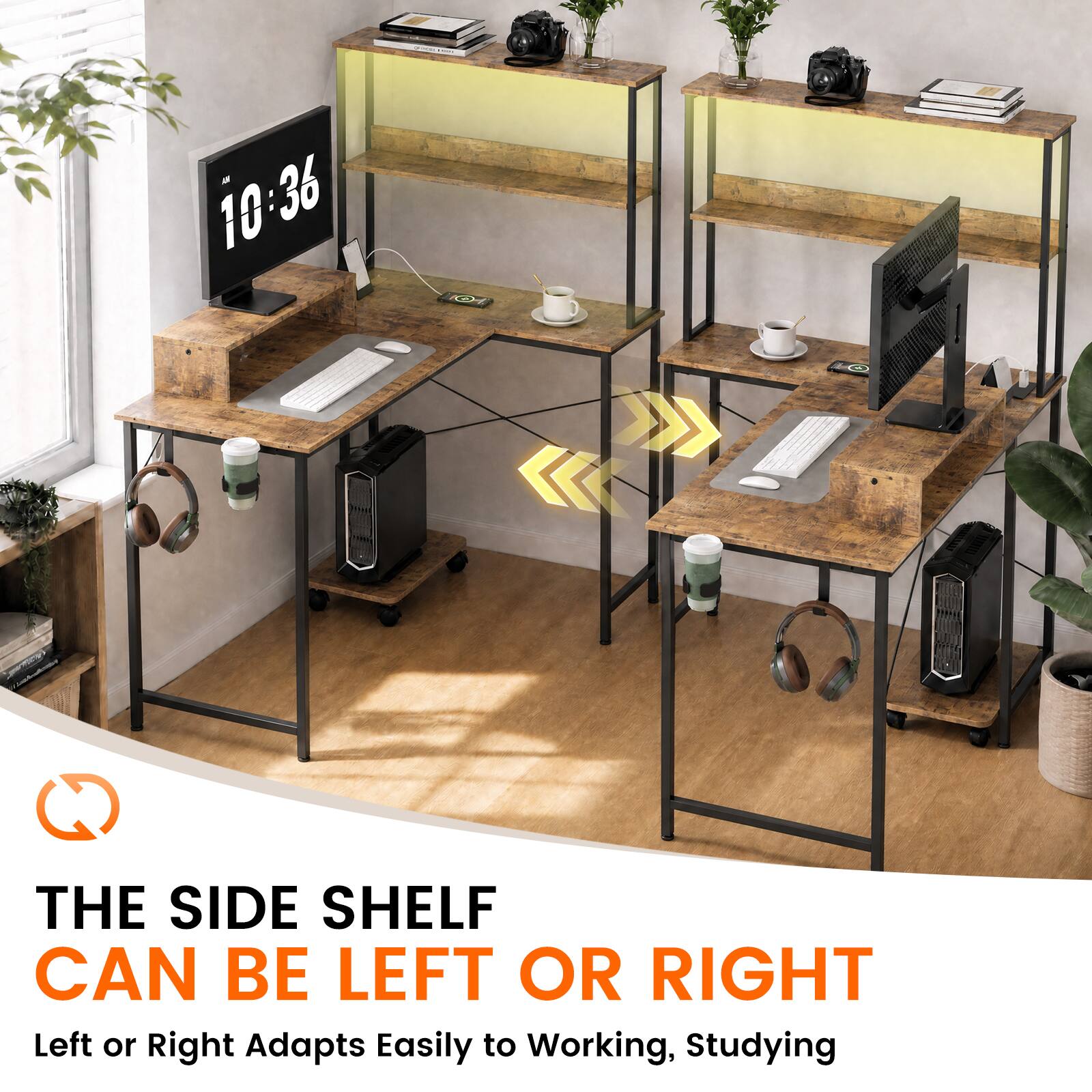 COMICS a 10:36

THE SIDE SHELF CAN BE LEFT OR RIGHT
Left or Right Adapts Easily to Working, Studying