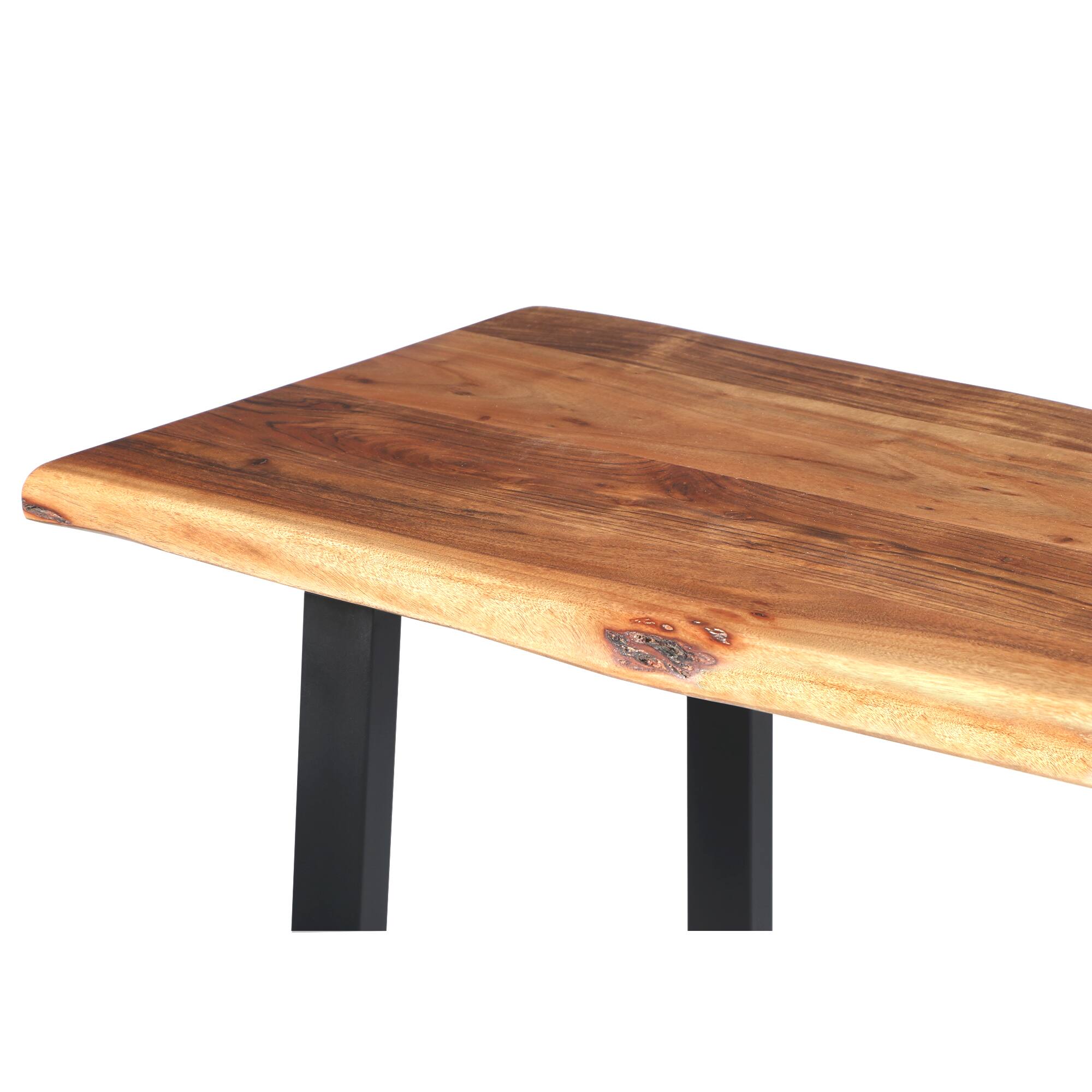 Alt View 3. Manhattan Lane - Industrial Wooden Live Edge Desk with Metal Sled Leg Support - Brown and Black.