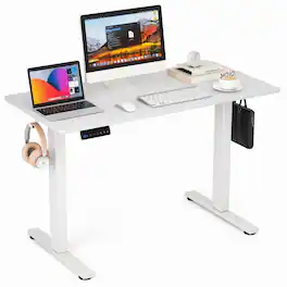 Kadyn - Electric Standing Desk with 3 Memory Height Settings and 2 Hanging Hooks & Cable Management- Home Office Desks - White