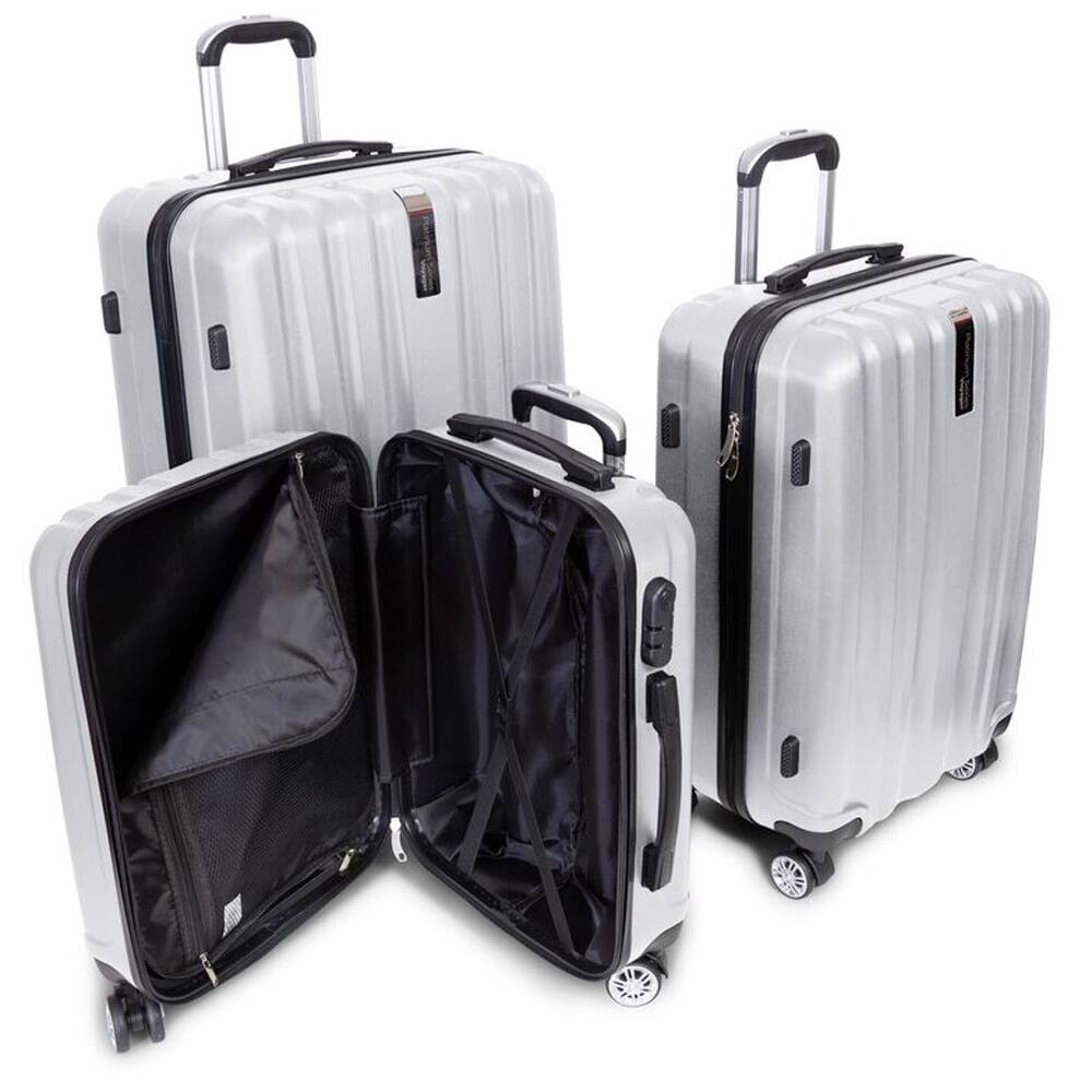 Alt View 4. Deco Gear - Travel Elite Series - 3 Piece Hardside Spinner Luggage Set 5501SL - Silver.