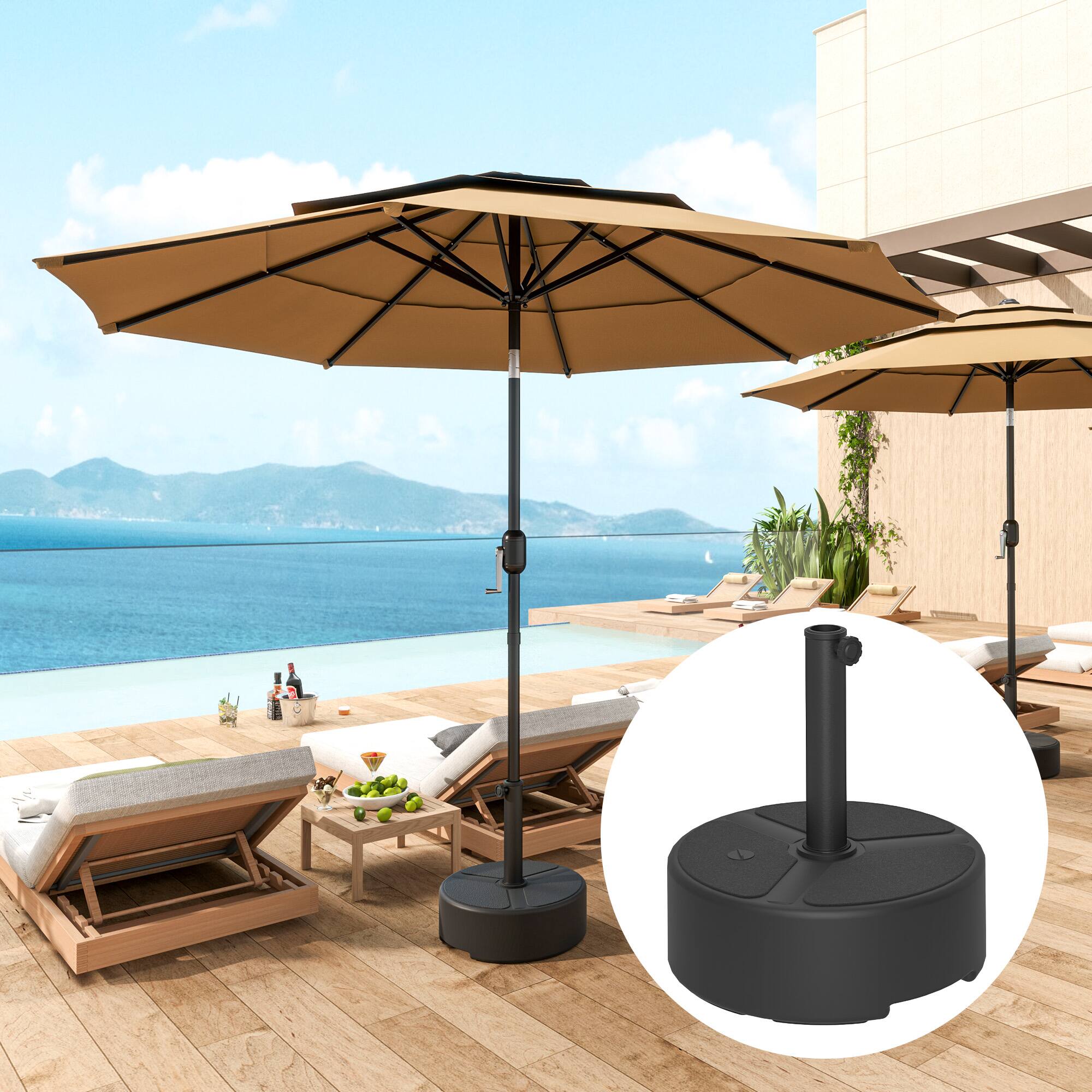 Angle. Outsunny - Round Patio Umbrella Base Holder, Heavy Duty Outdoor Umbrella Stand Base, Filled Up to 44lbs with Stand or 40lbs - Black.