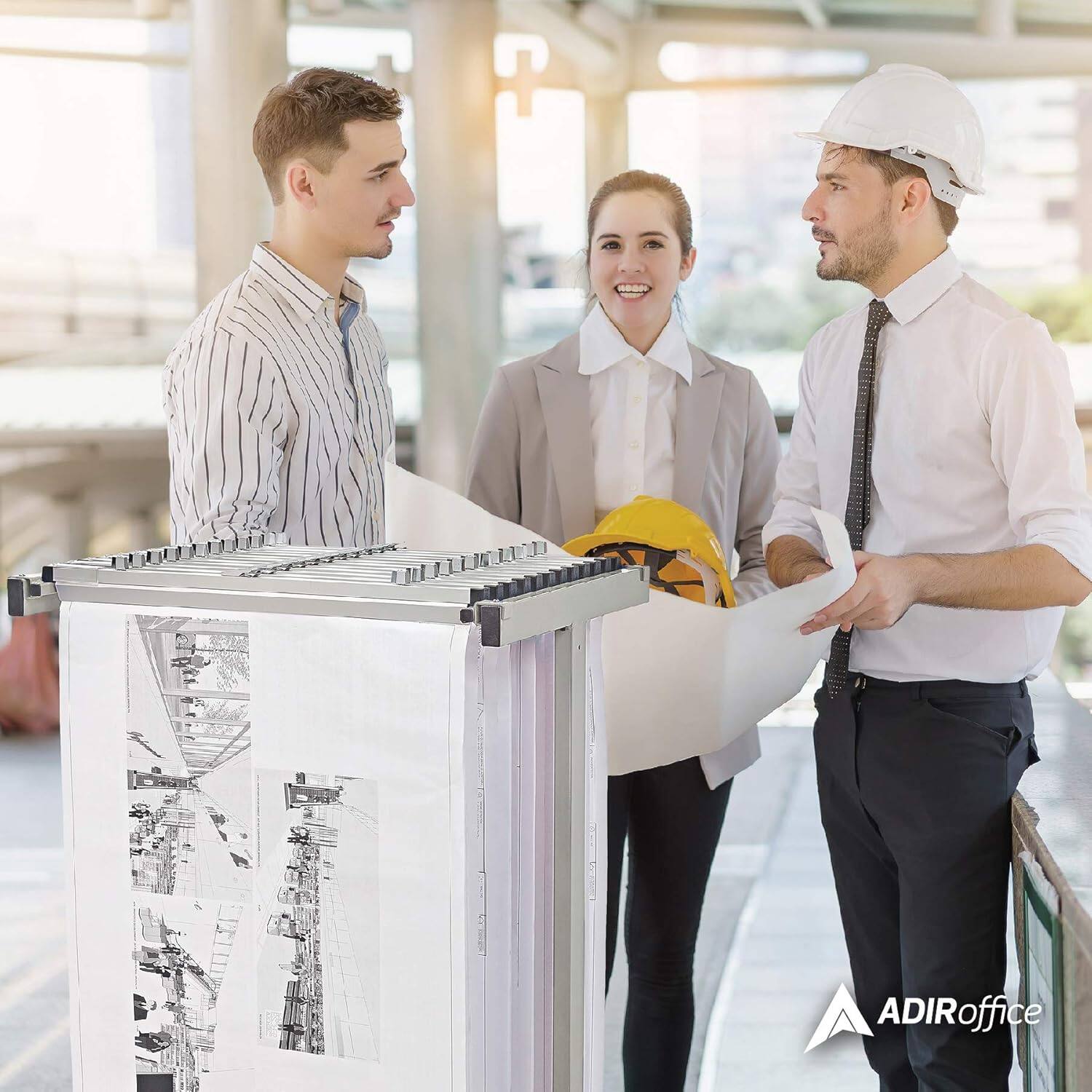 Alt View 8. AdirOffice - Steel Blueprint Storage Stand Adjustable Mobile Plan Center File Cart - Gray.