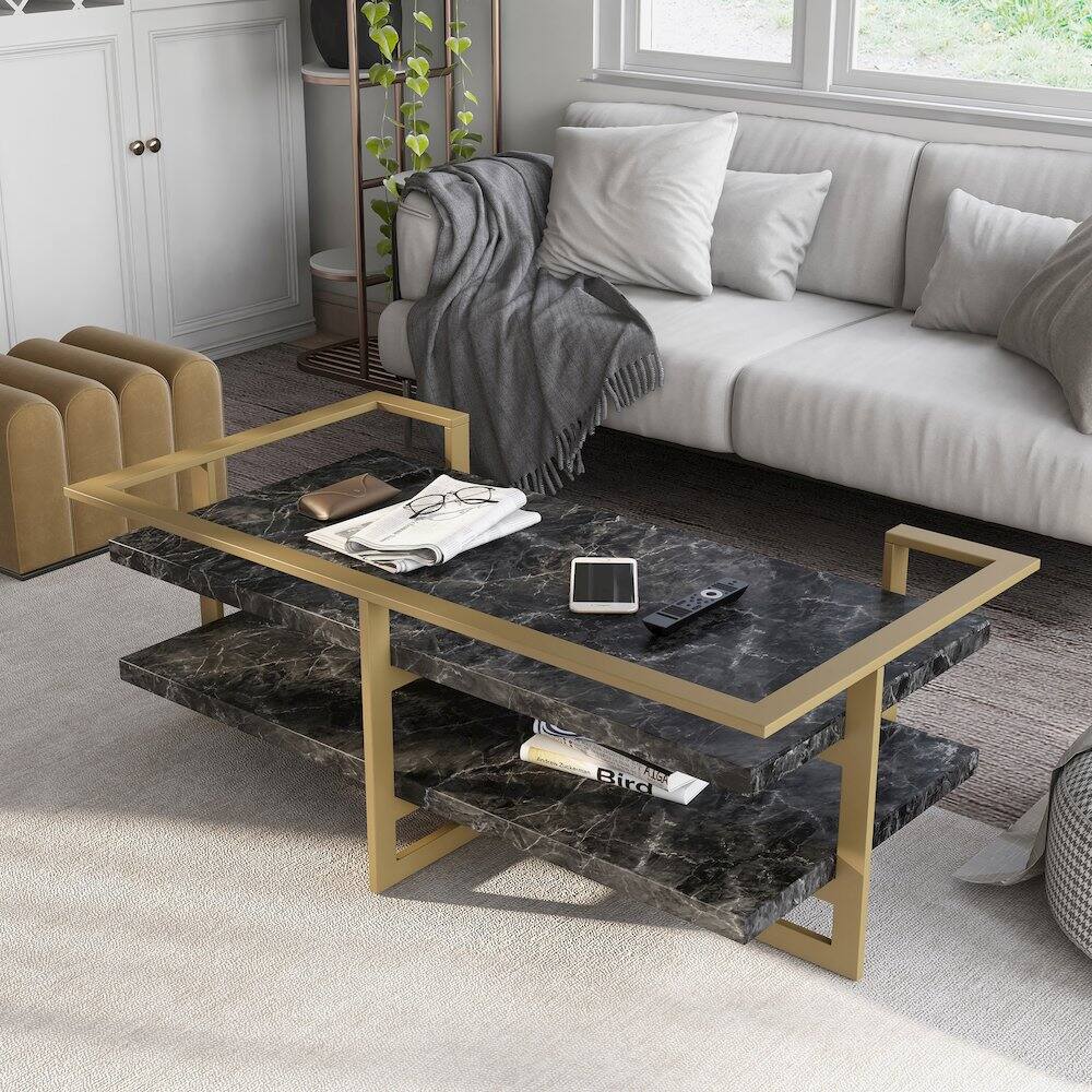 Alt View 4. Furniture of America - Meliman Metal 1-Shelf Coffee Table in Gold and Black - Black.
