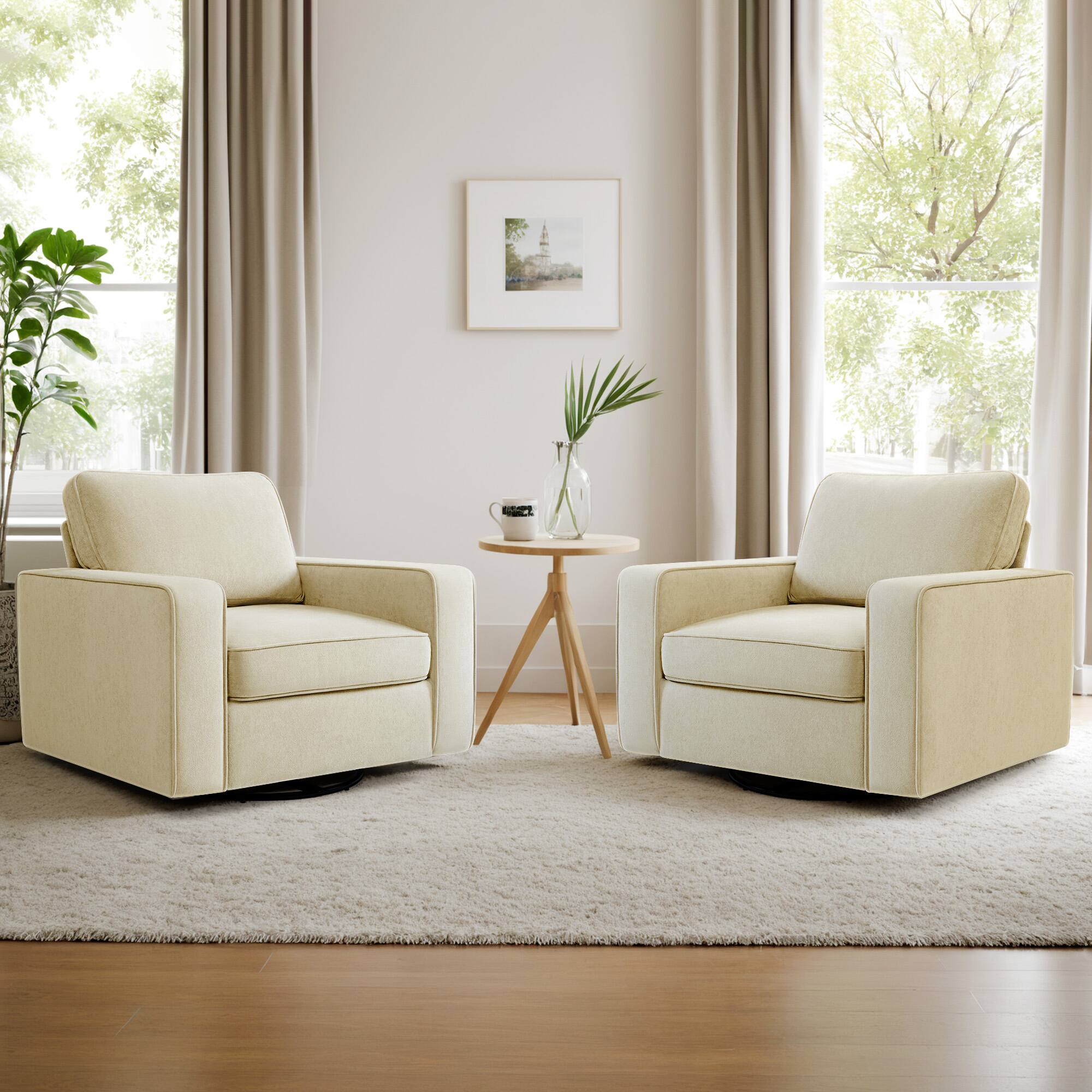 Alt View 6. Brick Attic - 36.2"Wide Swivel Accent Chair,360° Rotation Upholstered Comfortable Cushioned Seating, Pillowback Glider Rocking Chair - Beige.