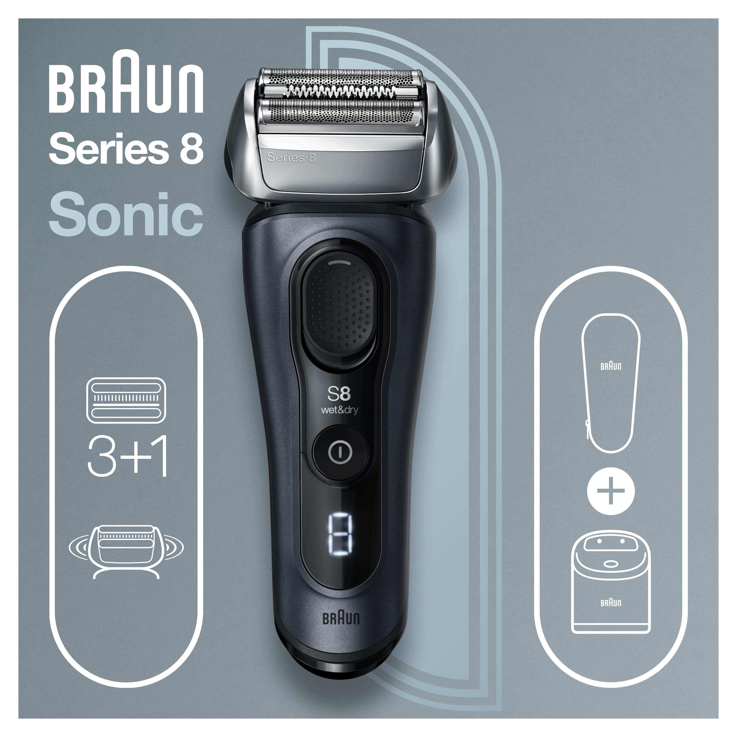 Alt View 12. Braun - Series 8 8453cc Wet/Dry Electric Shaver - Grey.