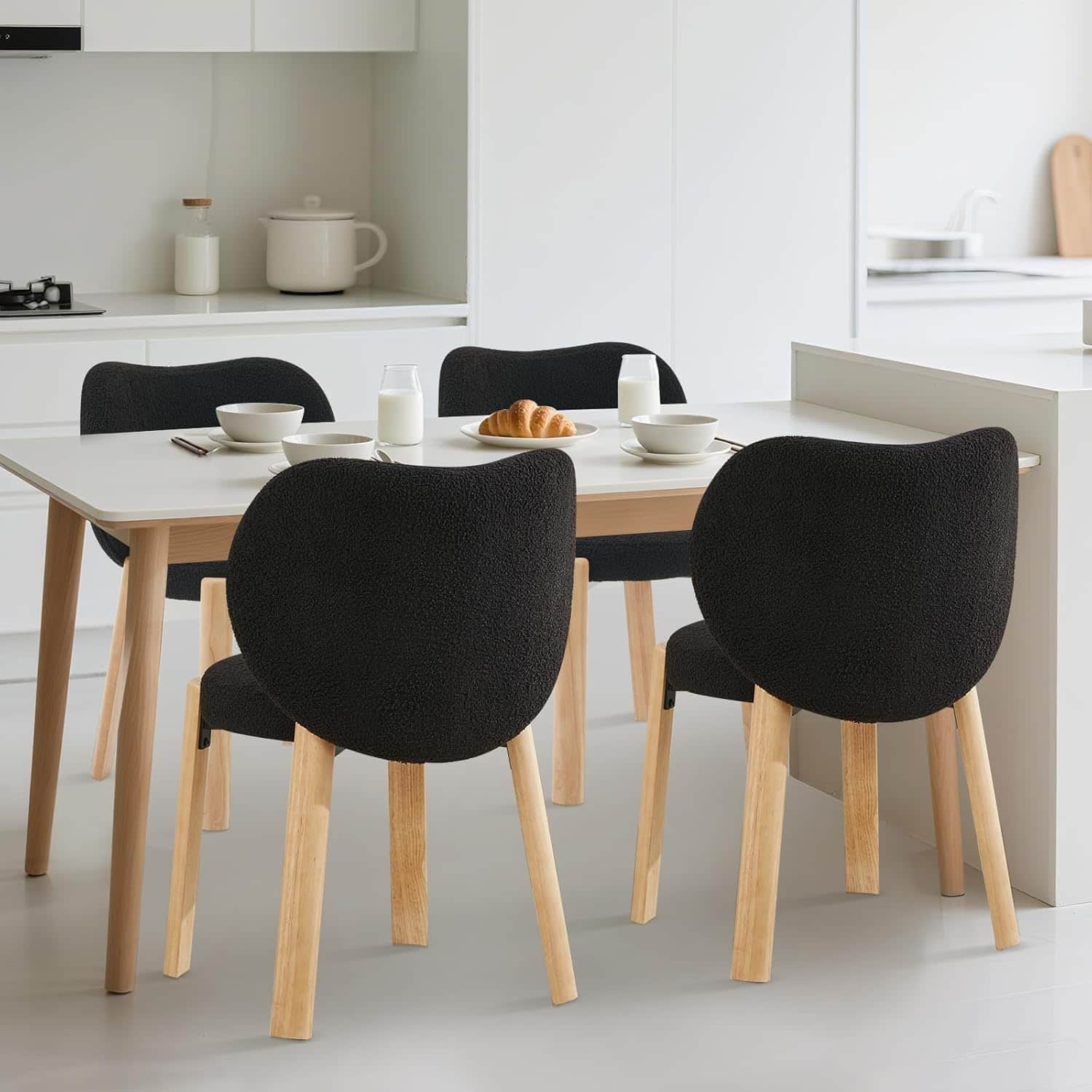 Jojoka - Heart Back Accent Chair, Plush Teddy Fabric Vanity Chair with Wood Legs, Armless Makeup Chair for Bedroom - Black