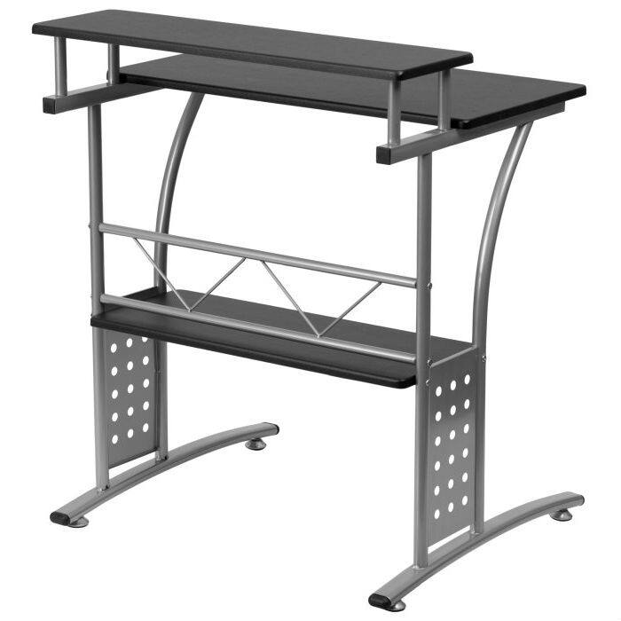Angle. SlickBlue - Modern Laminate Top Computer Desk with Sturdy Metal Frame and Shelf - Black.