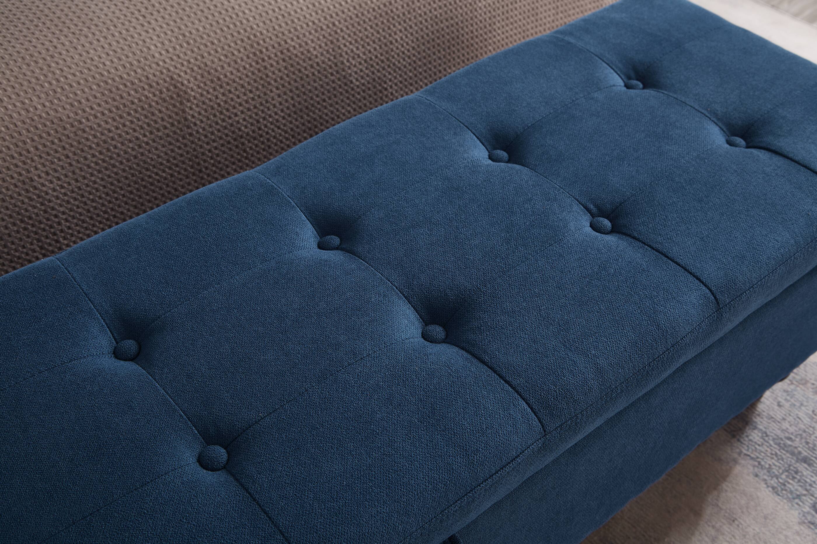Alt View 1. Ropilly - Ropilly 59 Inch Blue Fabric Storage Bench Button Tufted End of Bed Ottoman - Blue.