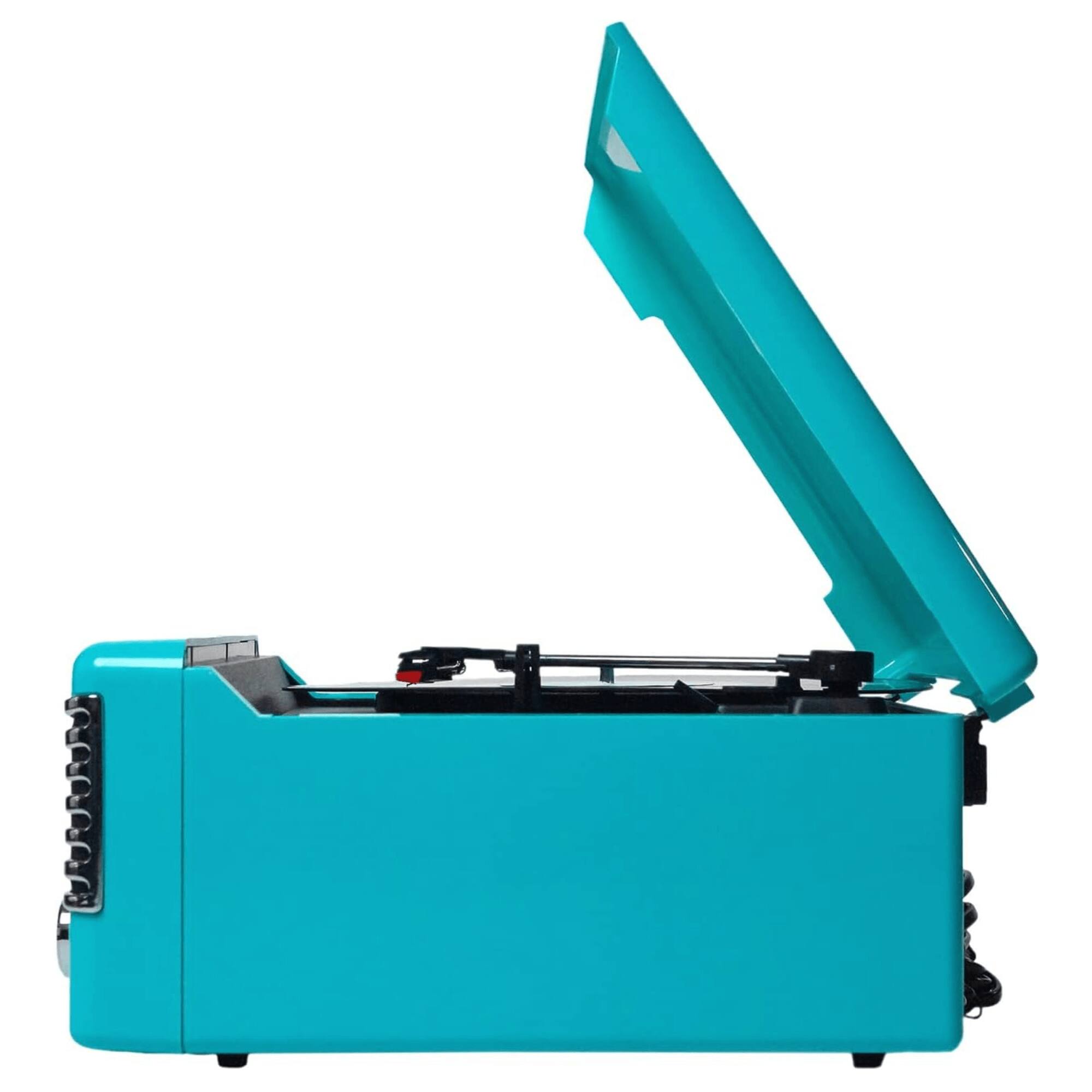 Left. Victor Audio - Diner 7-in-1 Turntable Music Center with CD & MP3 Player and Bluetooth Function - Turquoise.