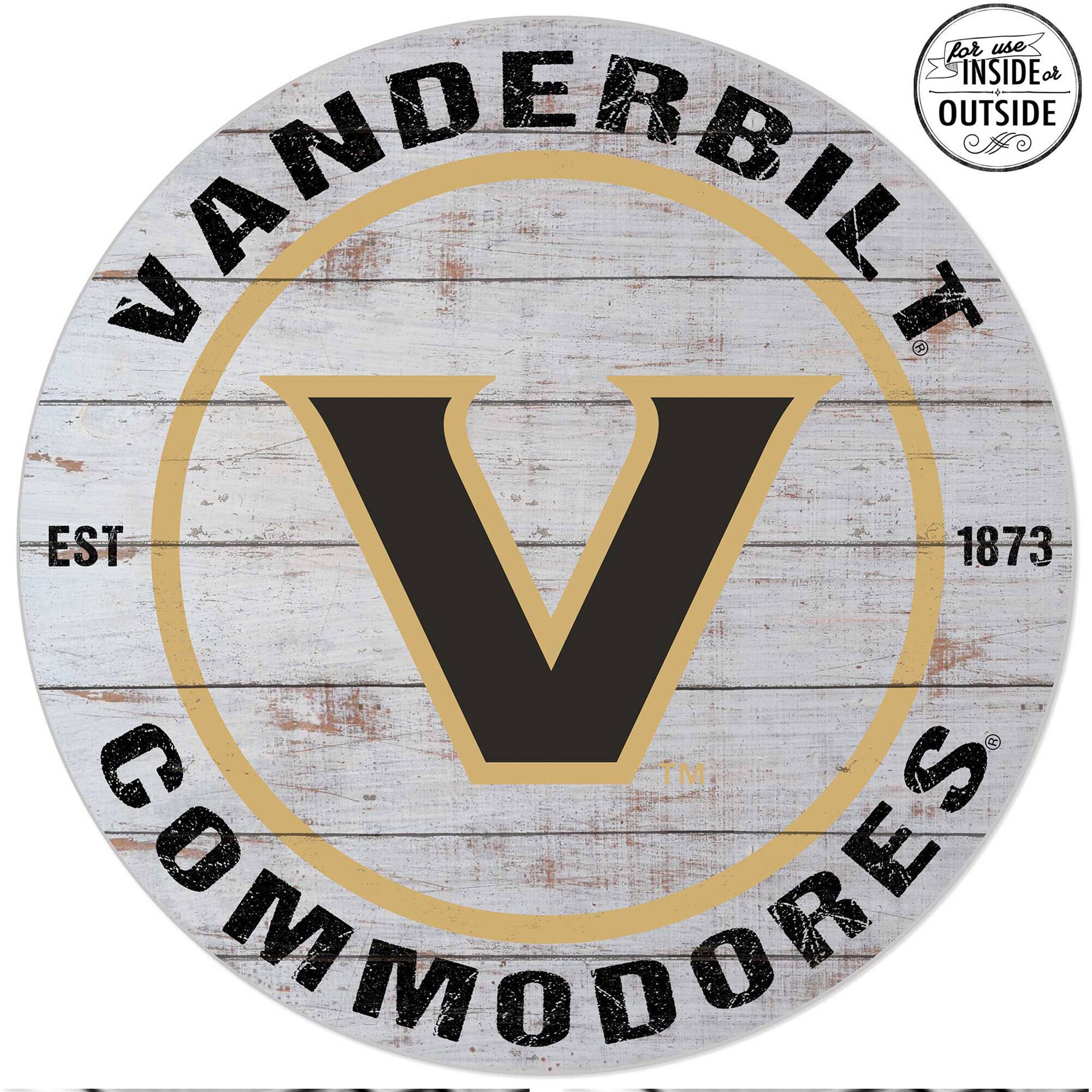 White Vanderbilt Commodores 20'' x 20'' Indoor/Outdoor Weathered Circle Sign