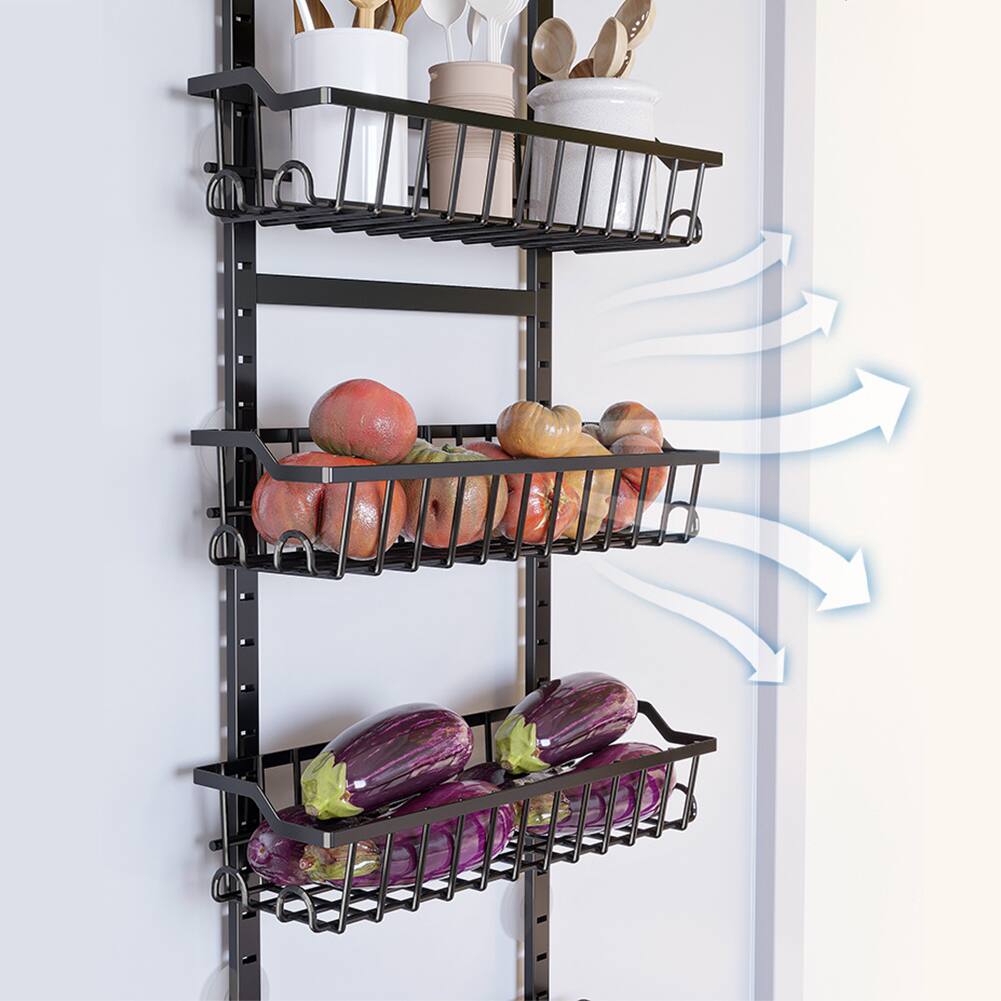 Alt View 2. GARVEE - Over The Door Pantry Organizer, Hanging Door Organizer with Adjustable Detachable Basket, Suction Cups,Black - Black.