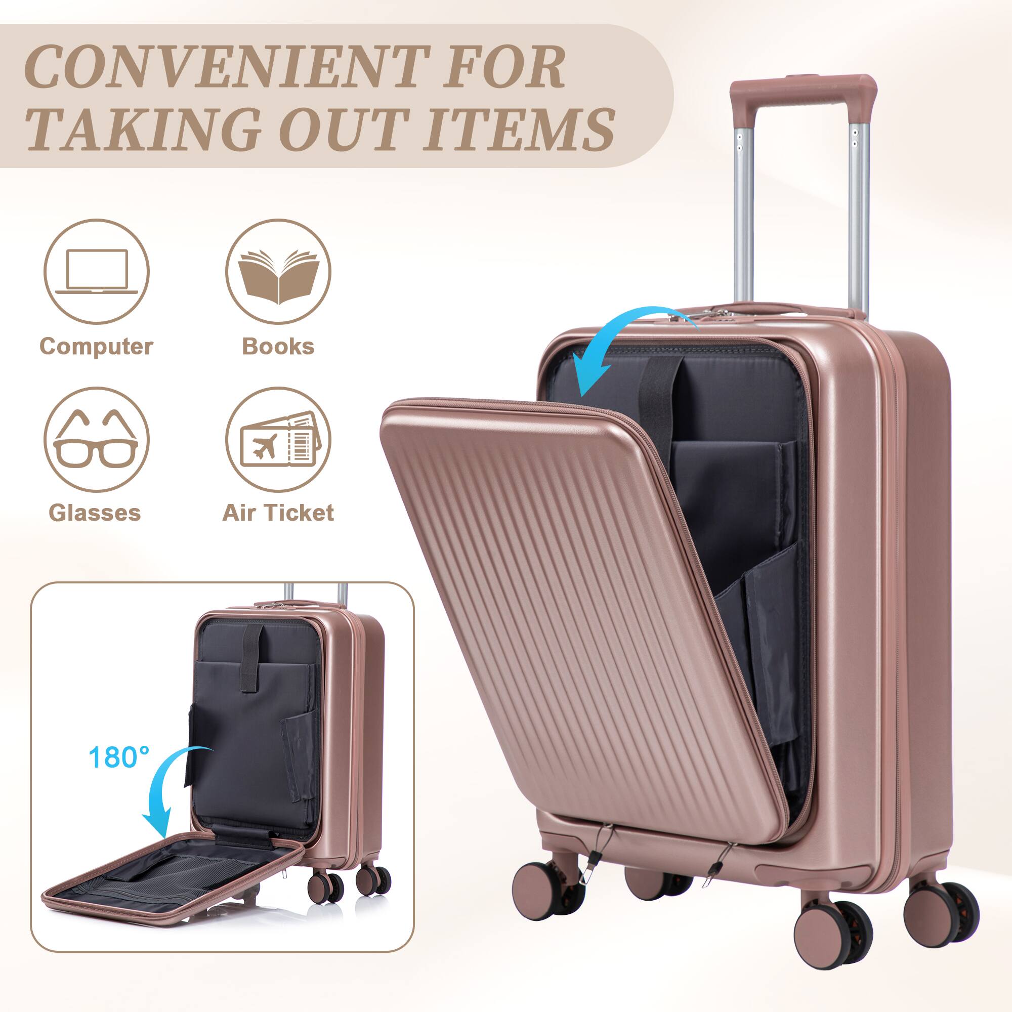 CONVENIENT FOR TAKING OUT ITEMS

- Computer
- Books
- Glasses
- Air Ticket

180°