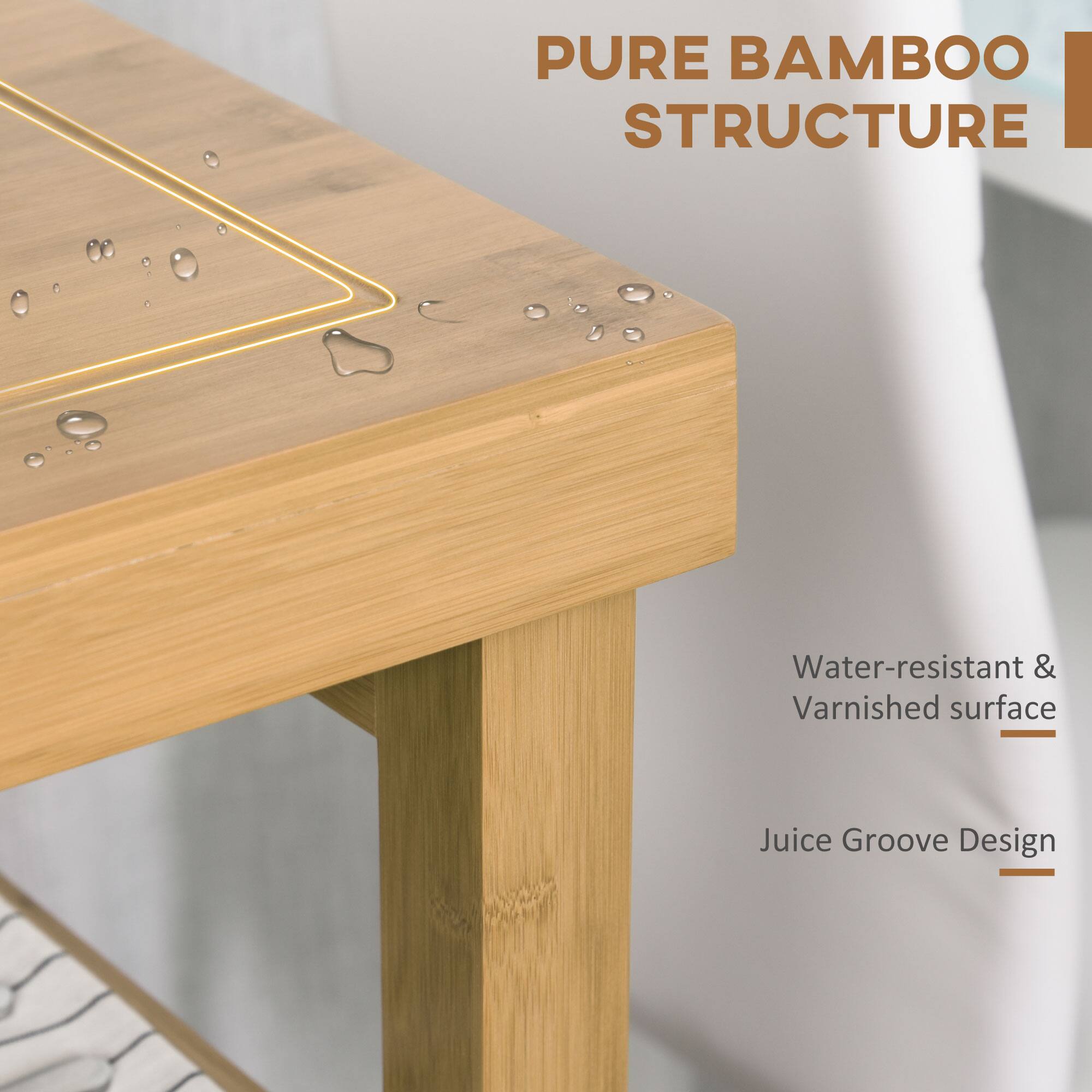 PURE BAMBOO STRUCTURE

Water-resistant & Varnished surface

Juice Groove Design