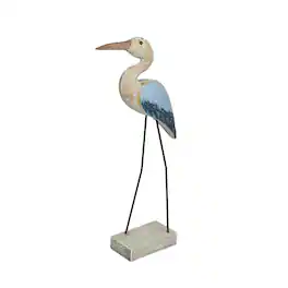 J.D. Yeatts - 16 Inch Hand Carved Wood Heron Bird Statue Home Coastal Decor Sculpture Art - Blue