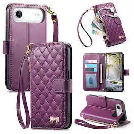 Dteck - Zipper Wallet Case for Apple iPhone Air,PU Leather Flip Cover with Card Holder Wrist Strap,Magnetic Snap Shockproof Case - Purple