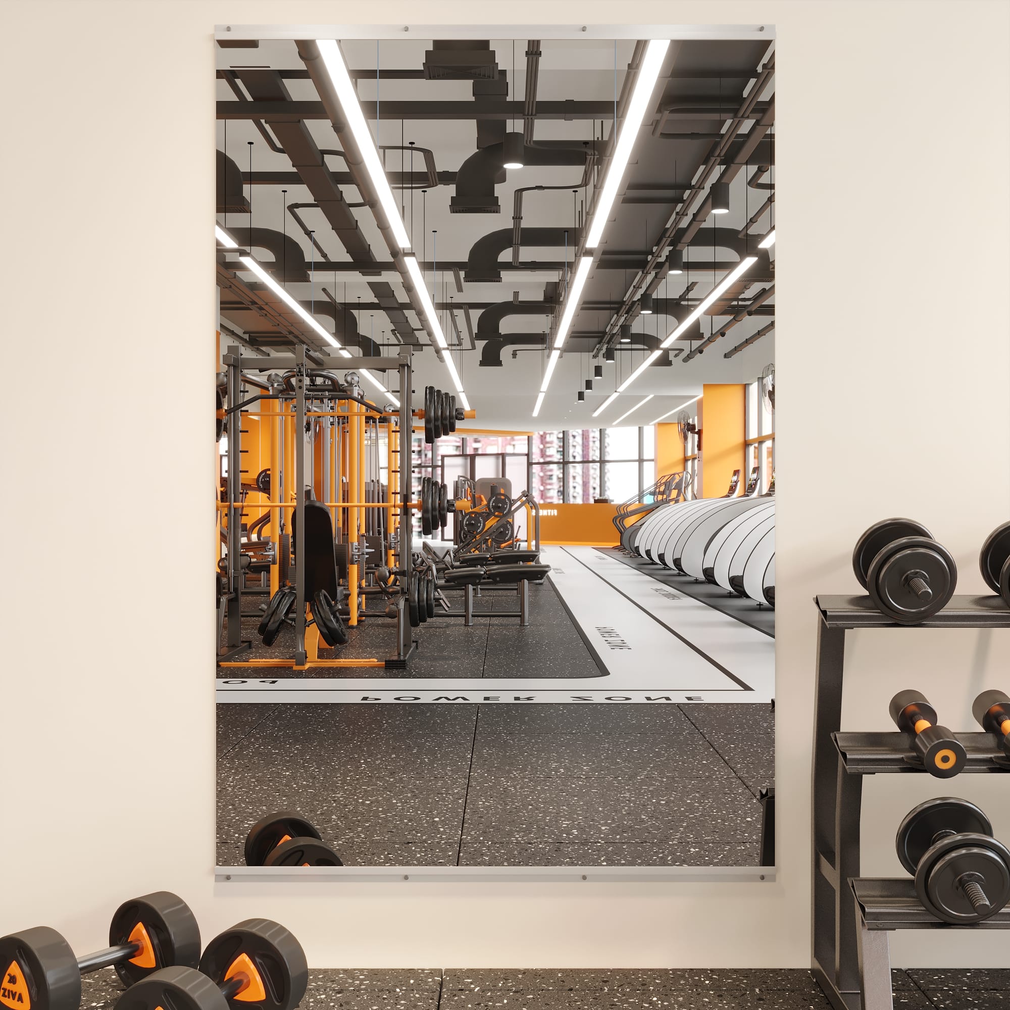 LOVMOR - 32 in. W x 48 in. H Modern Rectangle Frameless Wall-Mounted Gym Mirror Dance Mirror - Silver