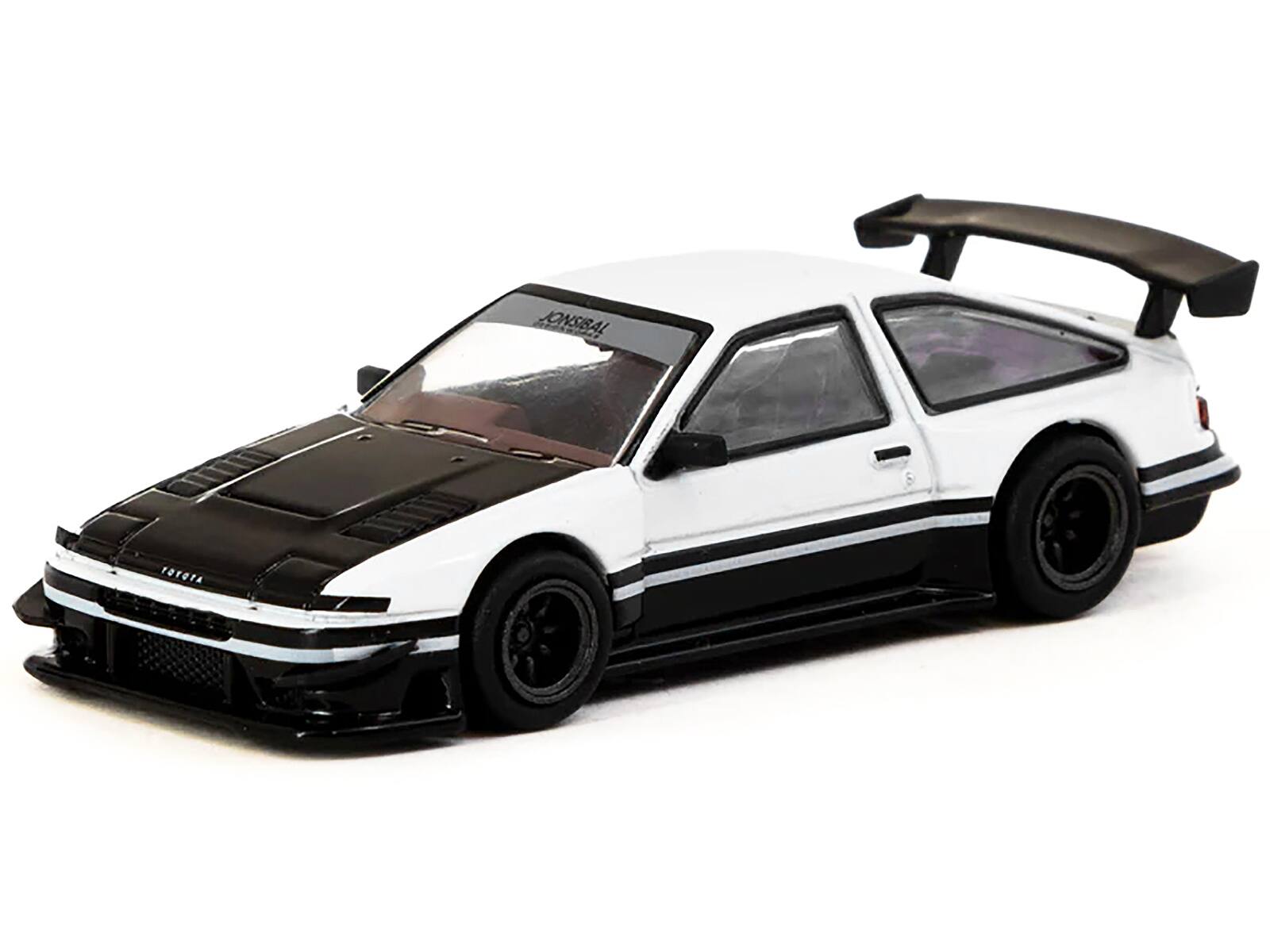 Alt View 1. Tarmac Works - Toyota Sprinter Trueno AE86 Widebody RHD White and Black with Tarmac Cards "Global64" 1/64 Diecast Model by Tarmac Works.