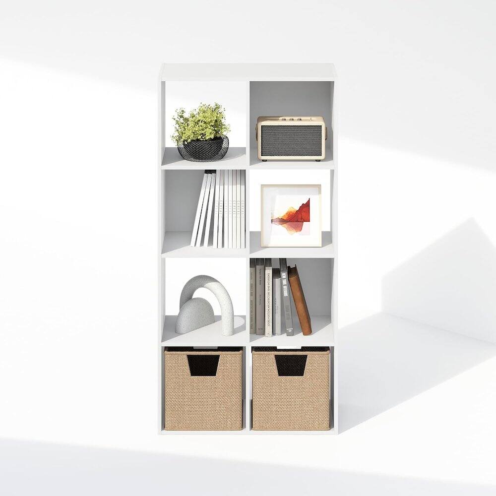 Alt View 1. FurniFact - White Engineered Wood 8 Cube Storage Organizer with Open Back Shelves - White.