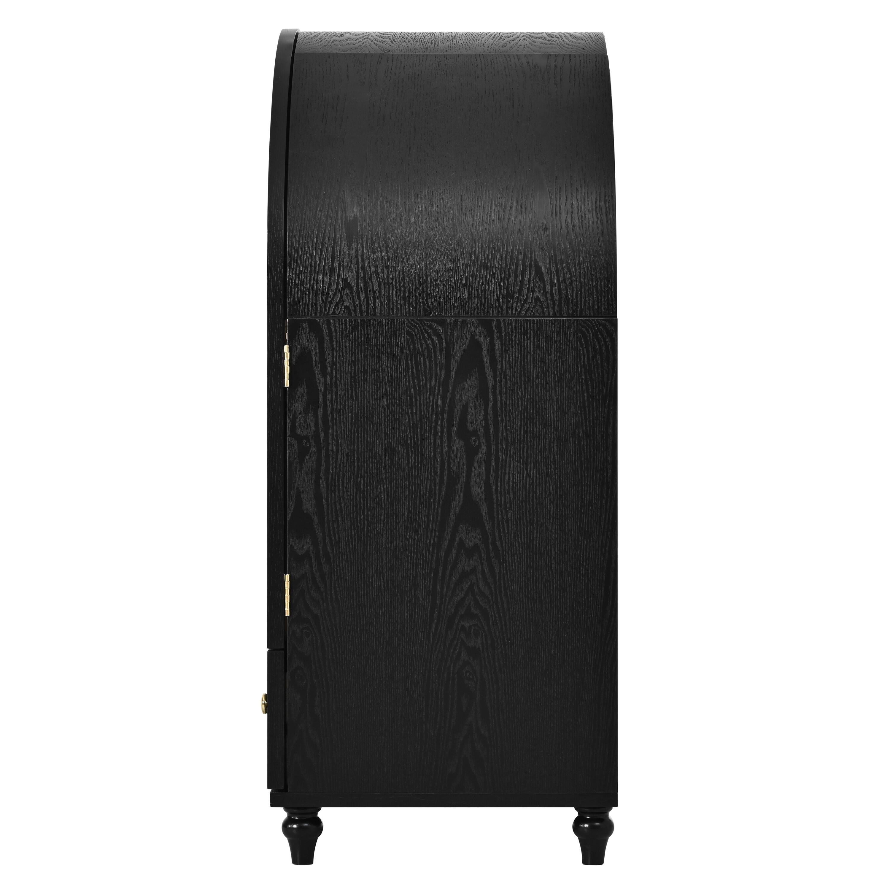 Alt View 6. Loheer - Loheer Arched Display Cabinet Wood Storage Cabinet with Glass Doors Accent Cabinet with Drawers for Living Room - Natural Wood.