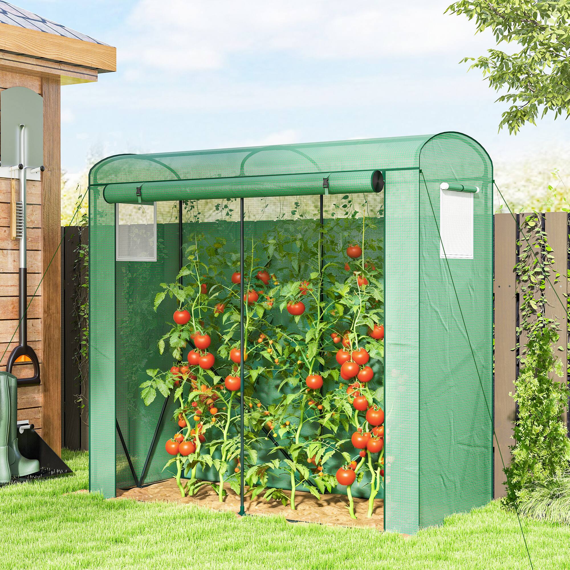 Alt View 1. Outsunny - Greenhouse, Portable Greenhouse with Roll-Up Door and 2 Mesh Windows, PE Cover.
