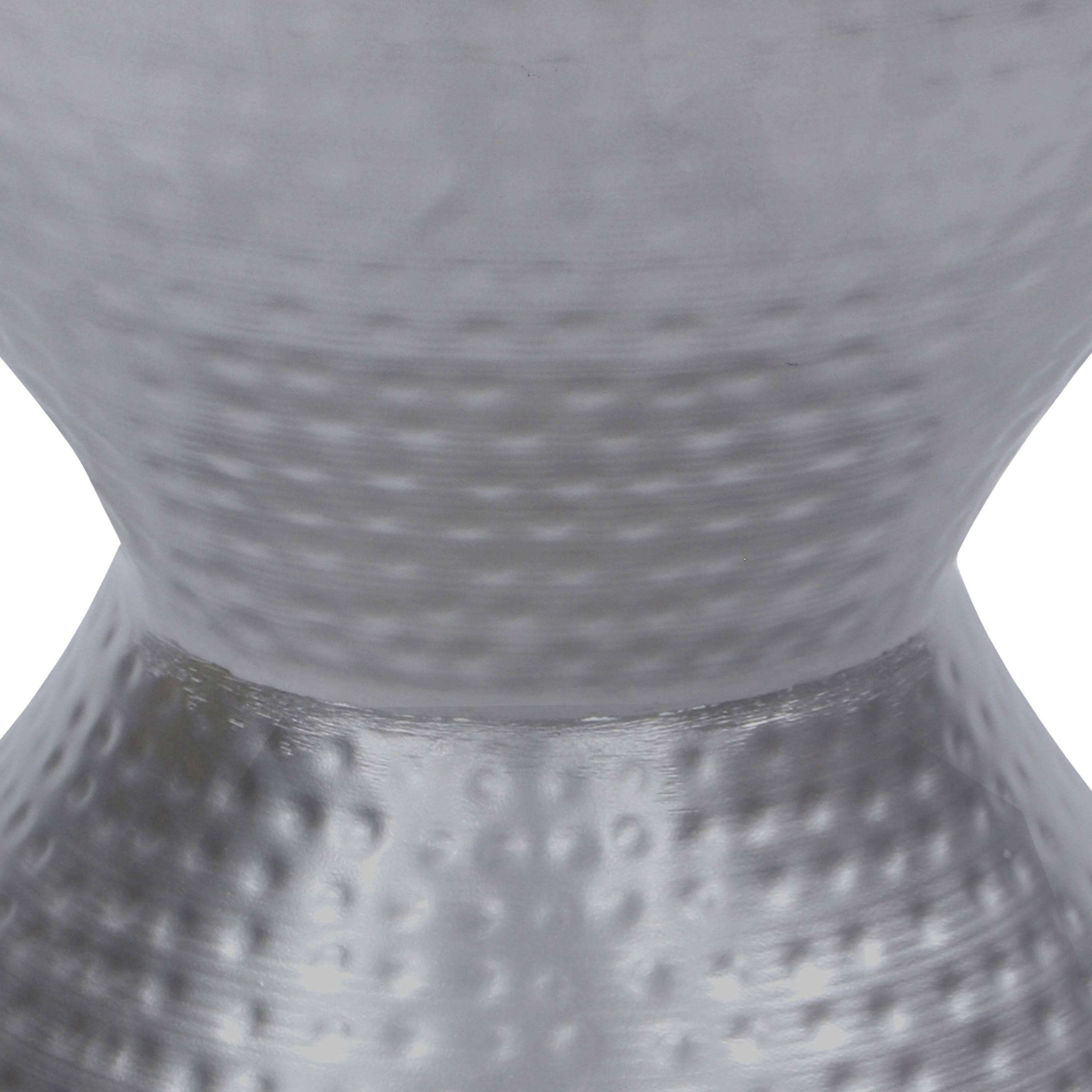 Alt View 2. Manhattan Lane - Industrial Style Hammered Texture Iron Stool with Hourglass Shaped Body - Silver.