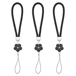Unique Bargains - 3pcs Creative Braided Flower Phone Charm Wrist Lanyard for Case Camera Keychain Hand String - Black