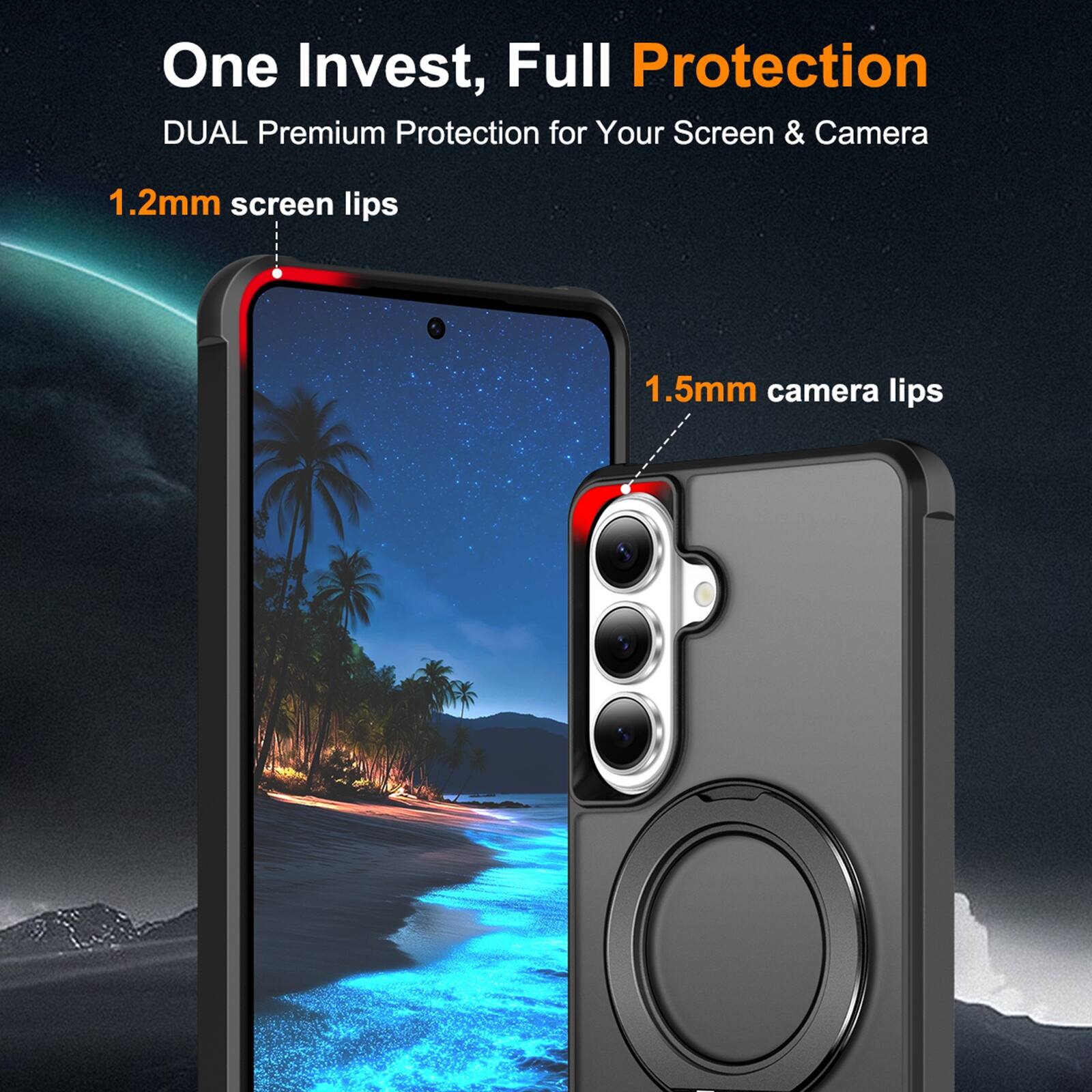 One Invest, Full Protection  
DUAL Premium Protection for Your Screen & Camera  
1.2mm screen lips  
1.5mm camera lips
