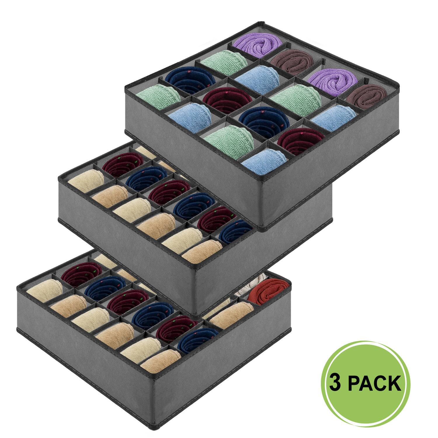 Garnen - Drawer Organizer Clothes Set of 3 Dresser Organizer Bins Divider for Socks Underwear Organizers Nursery Closet Organizer - Gray