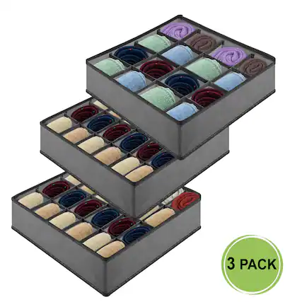 Front. Garnen - Drawer Organizer Clothes Set of 3 Dresser Organizer Bins Divider for Socks Underwear Organizers Nursery Closet Organizer - Gray.