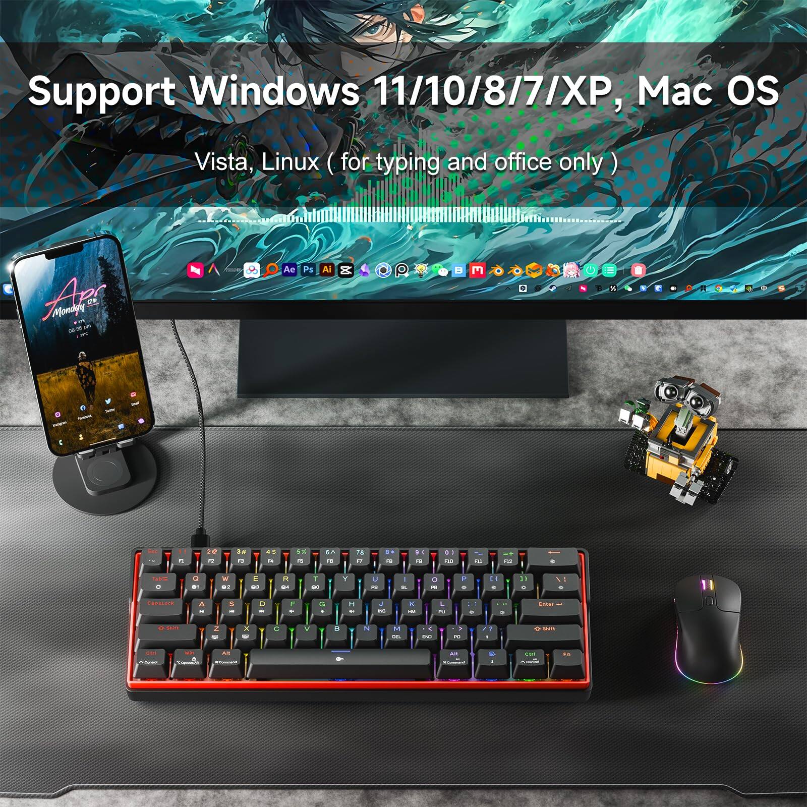 Support Windows 11/10/8/7/XP, Mac OS Vista, Linux (for typing and office only)