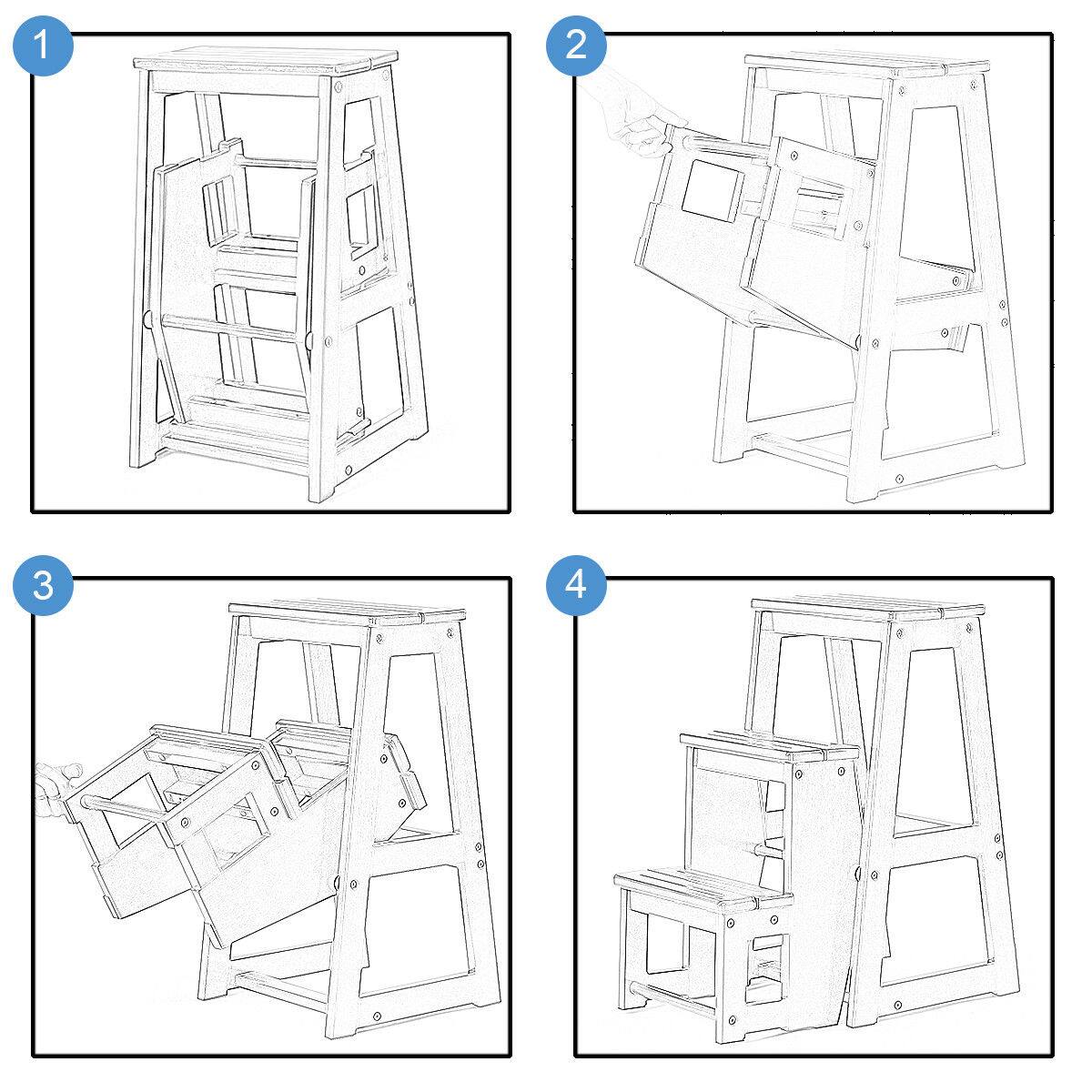 Alt View 4. Costway - Costway Wood Step Stool Folding 3 Tier Ladder Chair Bench Seat Utility Multi-functional - Brown.