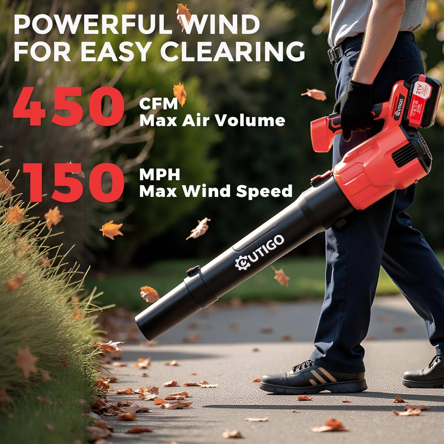 POWERFUL WIND FOR EASY CLEARING

450 CFM Max Air Volume

150 MPH Max Wind Speed

UTIGO