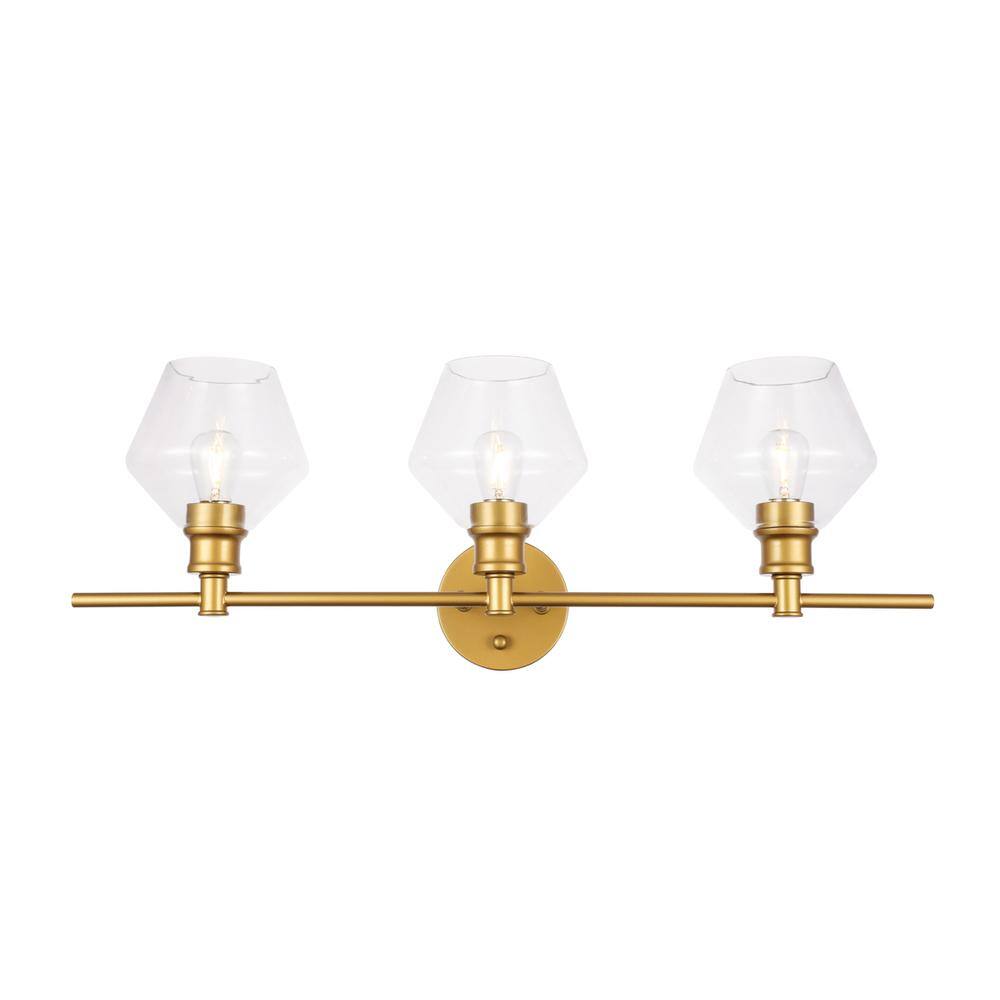 Alt View 10. Living District - Gene 3 light Brass and Clear glass Wall sconce - Brass And Clear Glass.