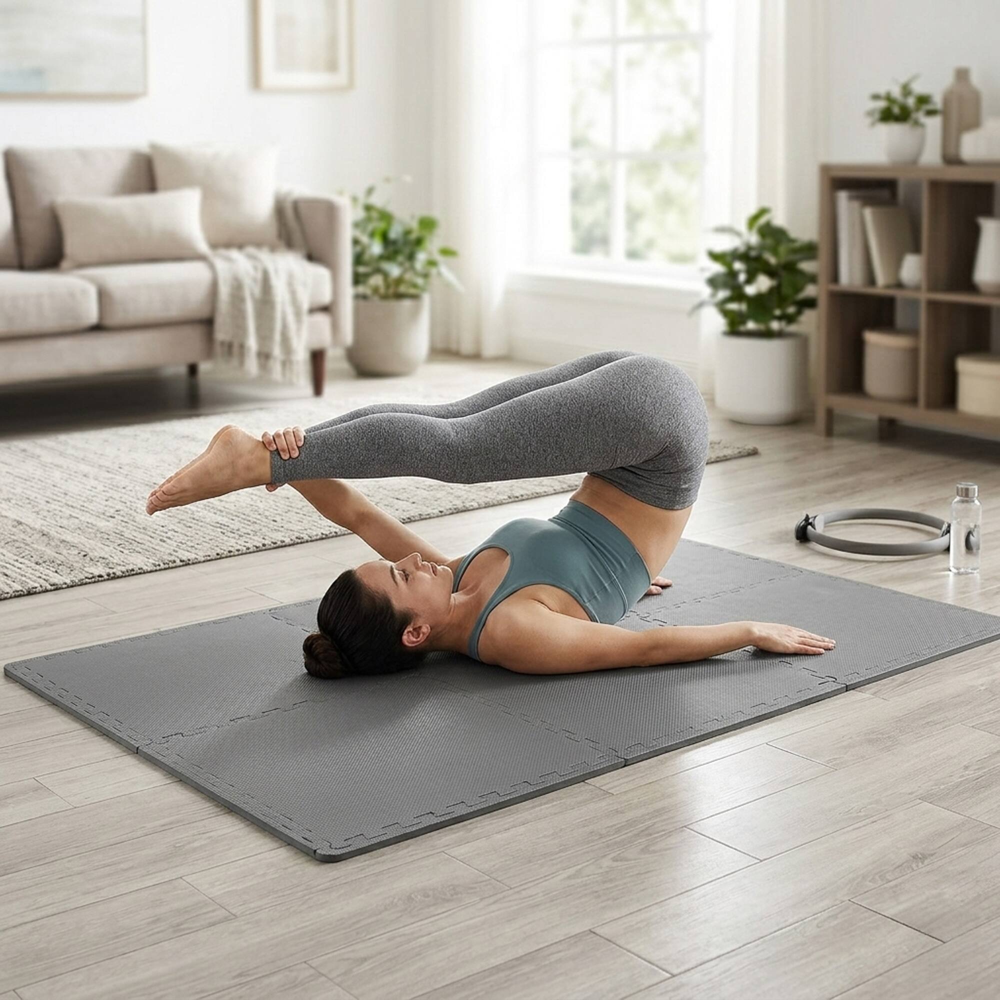 Alt View 3. Everyday Essentials - BalanceFrom Fitness 24 Sq Ft Interlocking EVA Foam Exercise Mat Tiles, Gray - Grey.