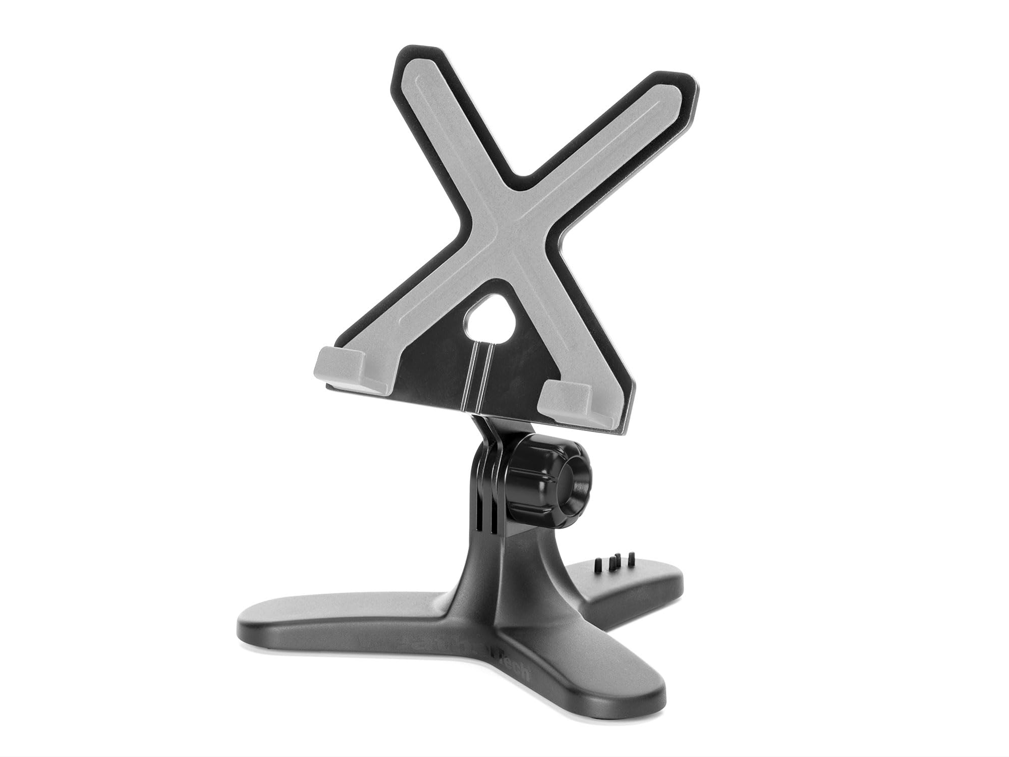 Front. WeatherTech - TabletHolder | Universal Tablet Stand, Anti-slip Face, Adjustable Tilt, Weighted Base – Black/Grey – Black Metal Knob - Black / Grey.
