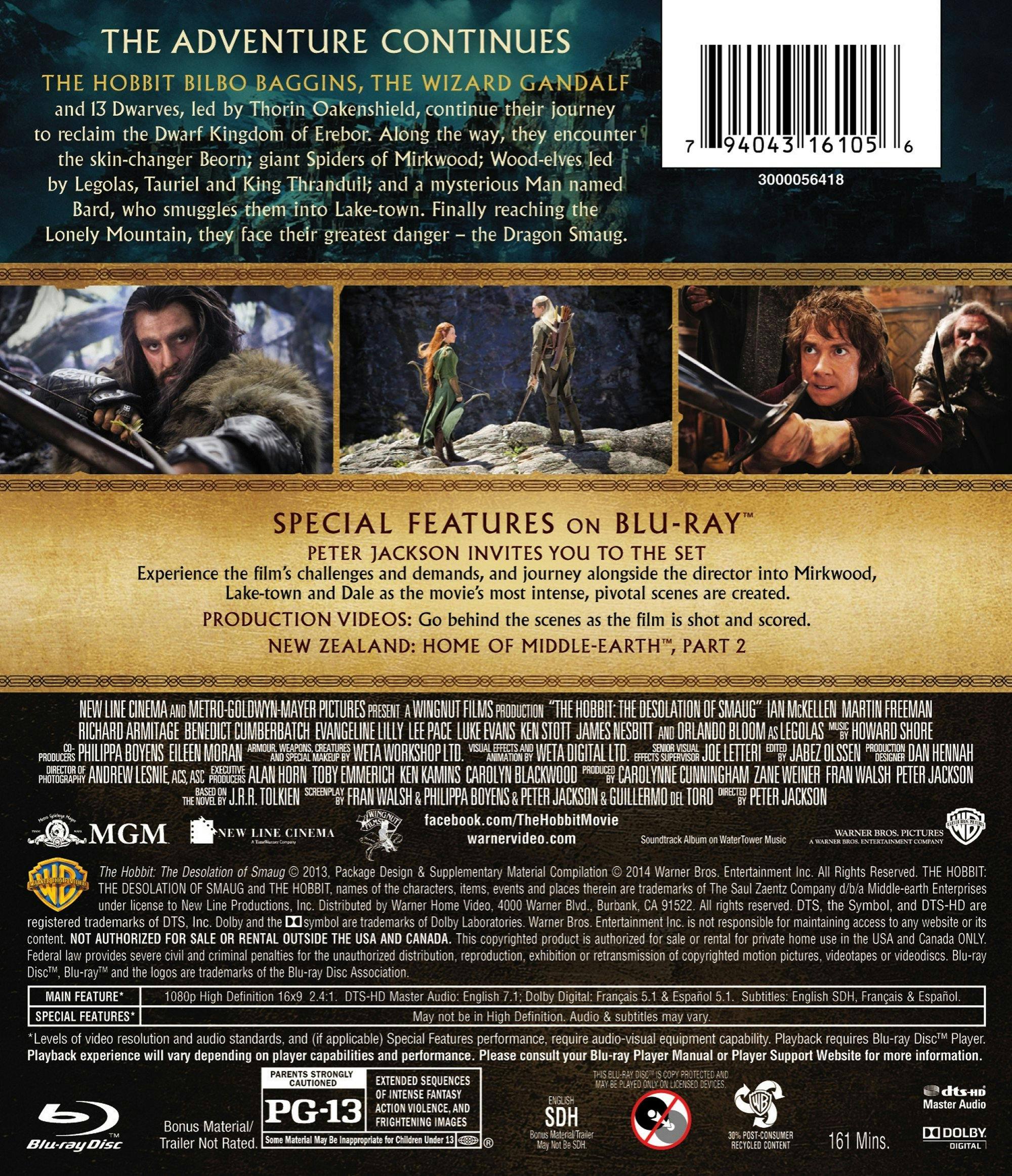 Back. The Hobbit: The Desolation of Smaug [Blu-ray].