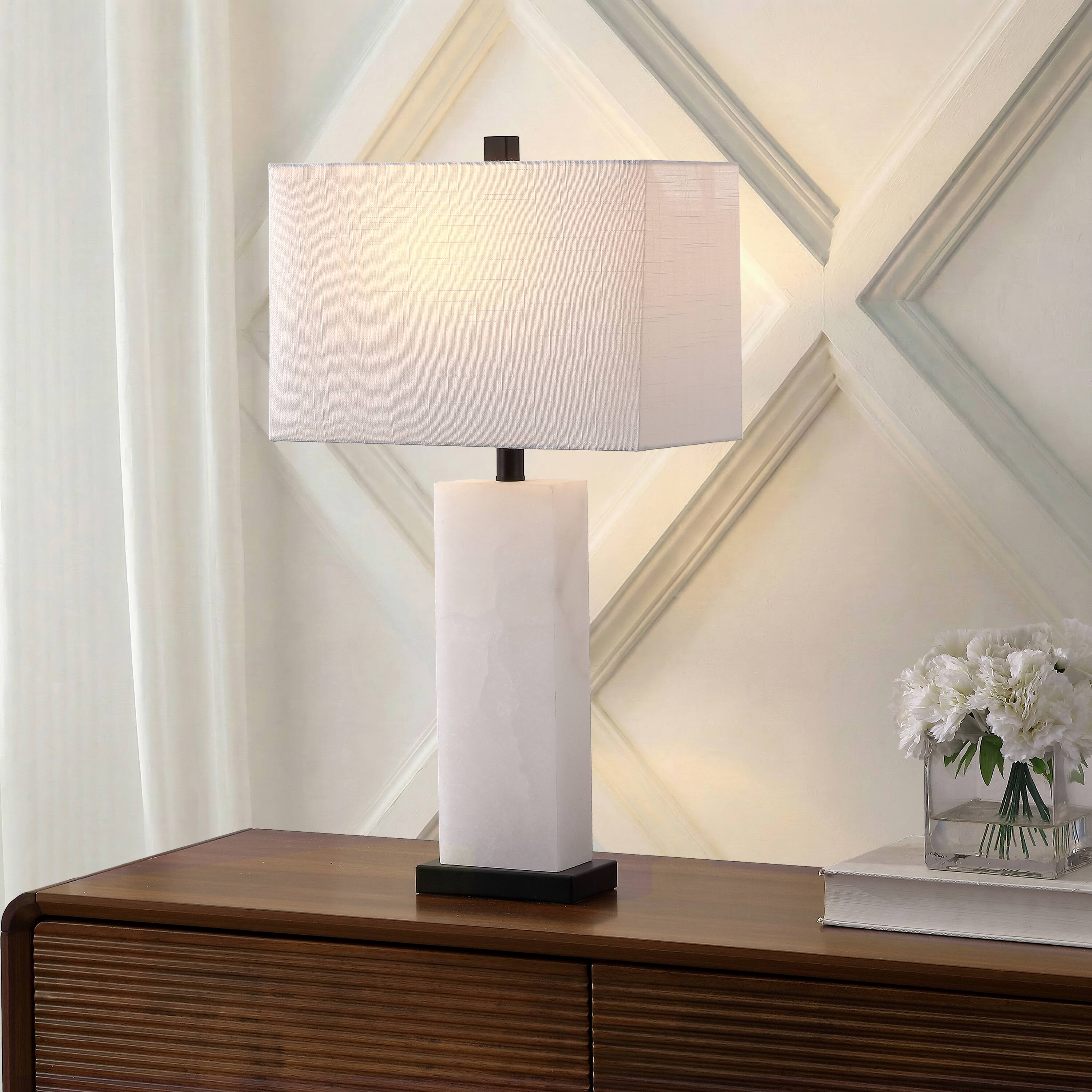 Alt View 1. Jonathan Y - Tiggie 27" Contemporary Modern Alabaster Rectangular LED Table Lamp, White Alabaster/Black - White Alabaster/Black.