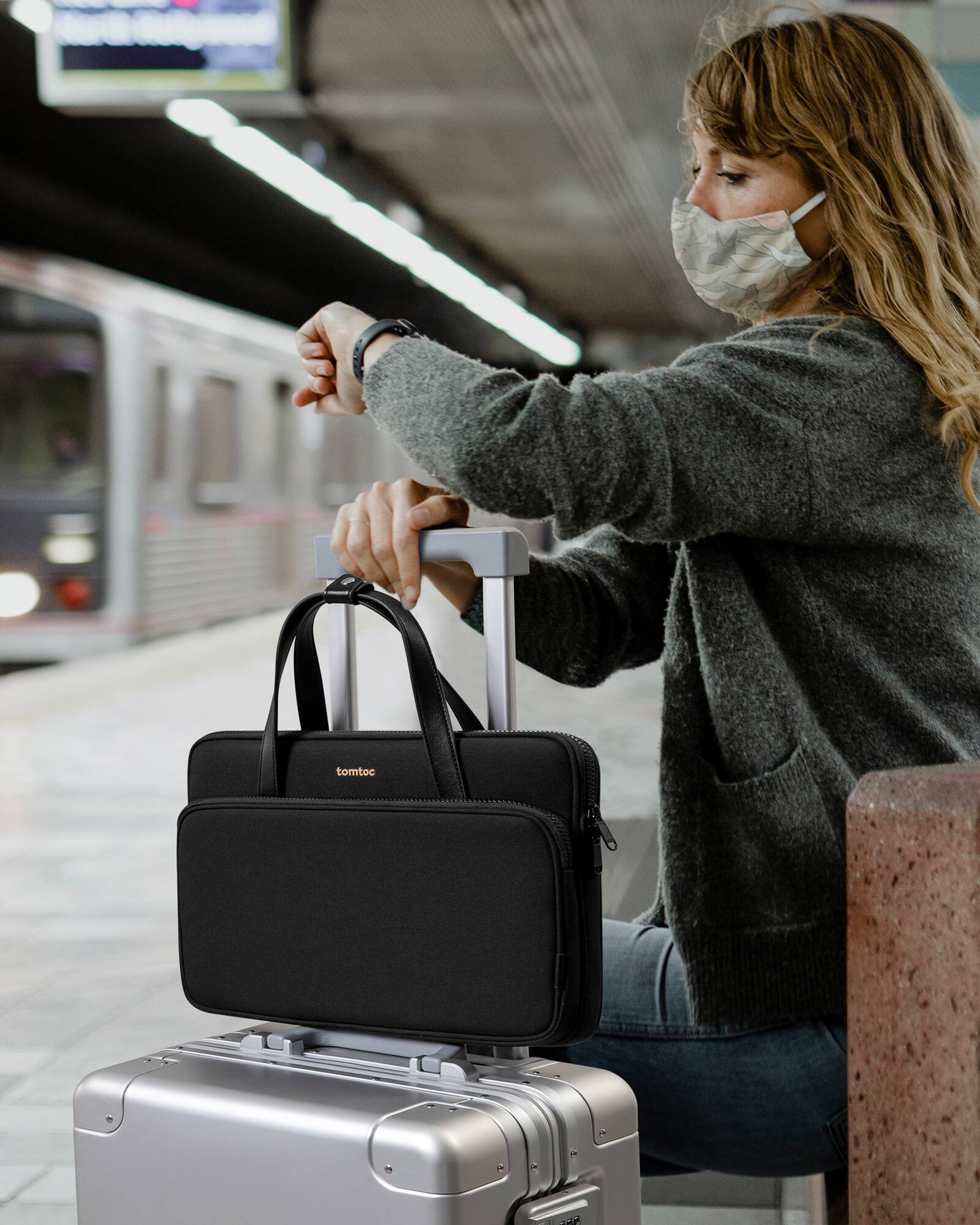 Alt View 16. tomtoc - Versatile-A12 Laptop Shoulder Case Bag for 14 inch MacBook Pro, 13" MacBook Air & Pro, Microsoft Surface Laptop - Black.