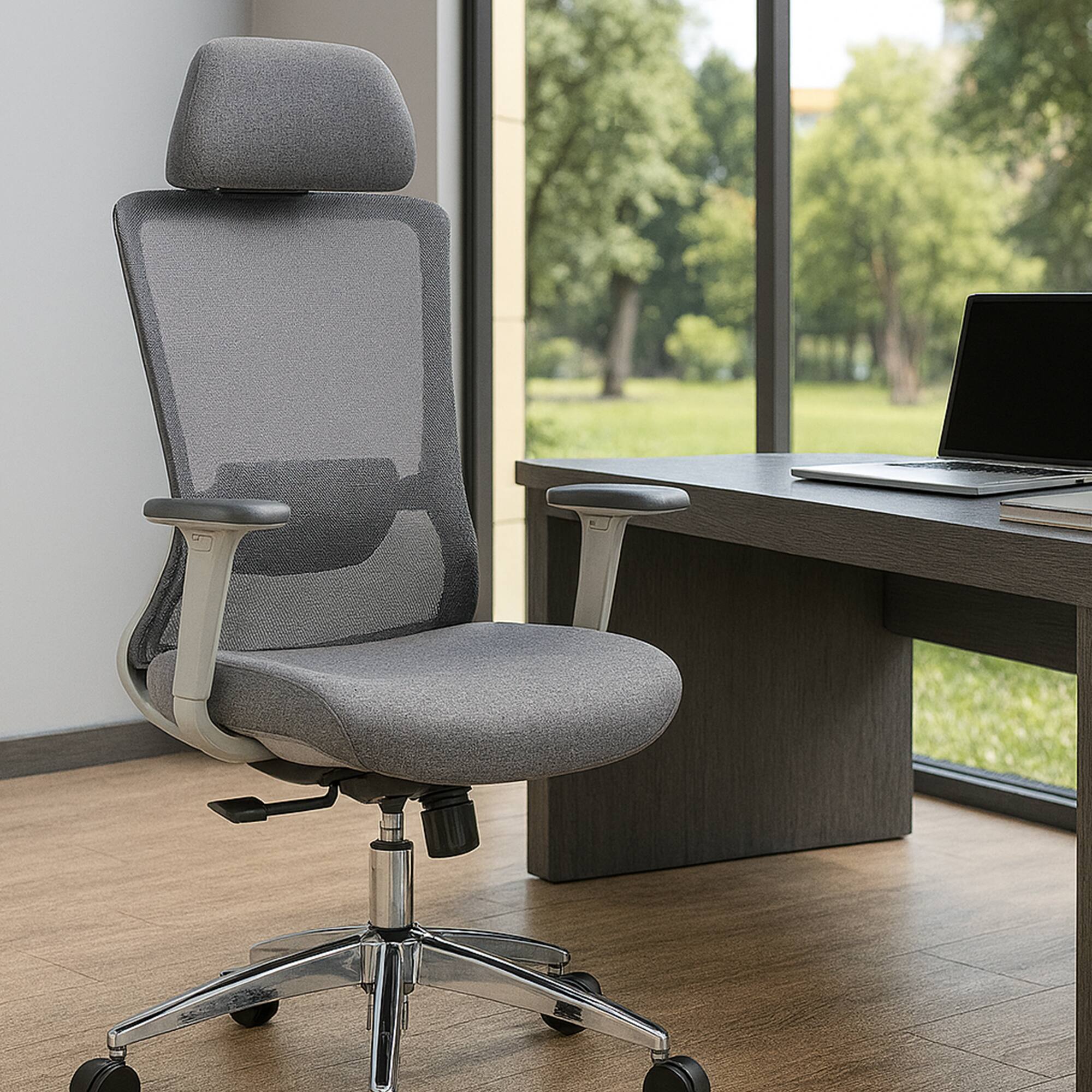 Alt View 2. PexFix - High-Bcak Ergonomic Office Chair with Dynamic Lumbar Support, Adjustable Seat Depth for Desk Work - Gray.